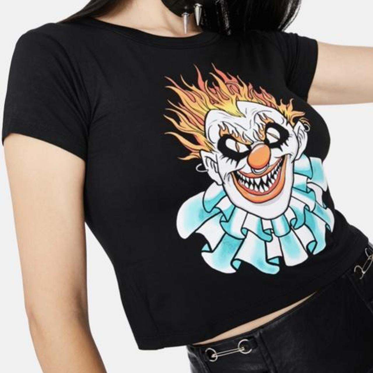 Dolls Kill evil lil creepy clown cropped black t... - Depop