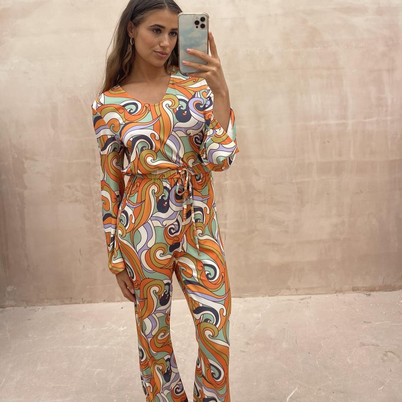 Orange multi coloured jumpsuit SAMPLE NO RETURNS - Depop