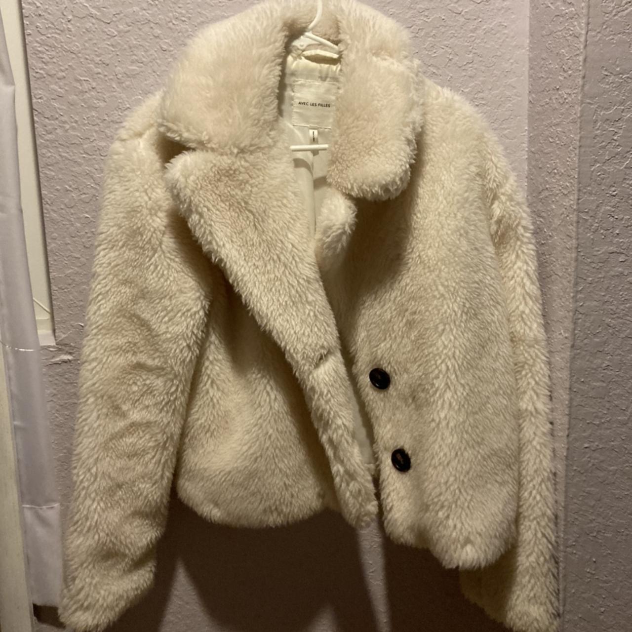 Faux fur coat cream colored from Nordstrom Amazing... - Depop
