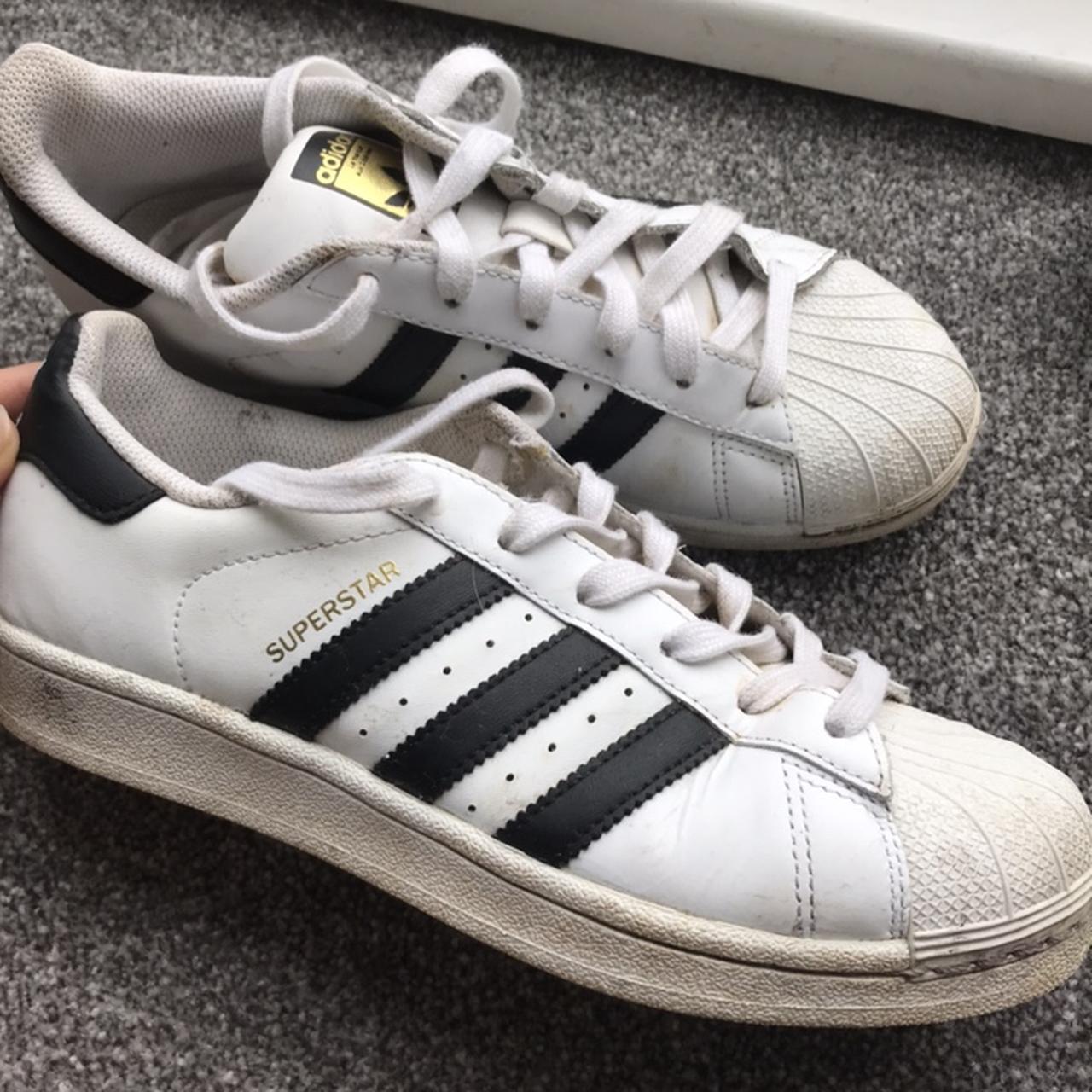 White with/and black Adidas superstars. Barely worn... - Depop