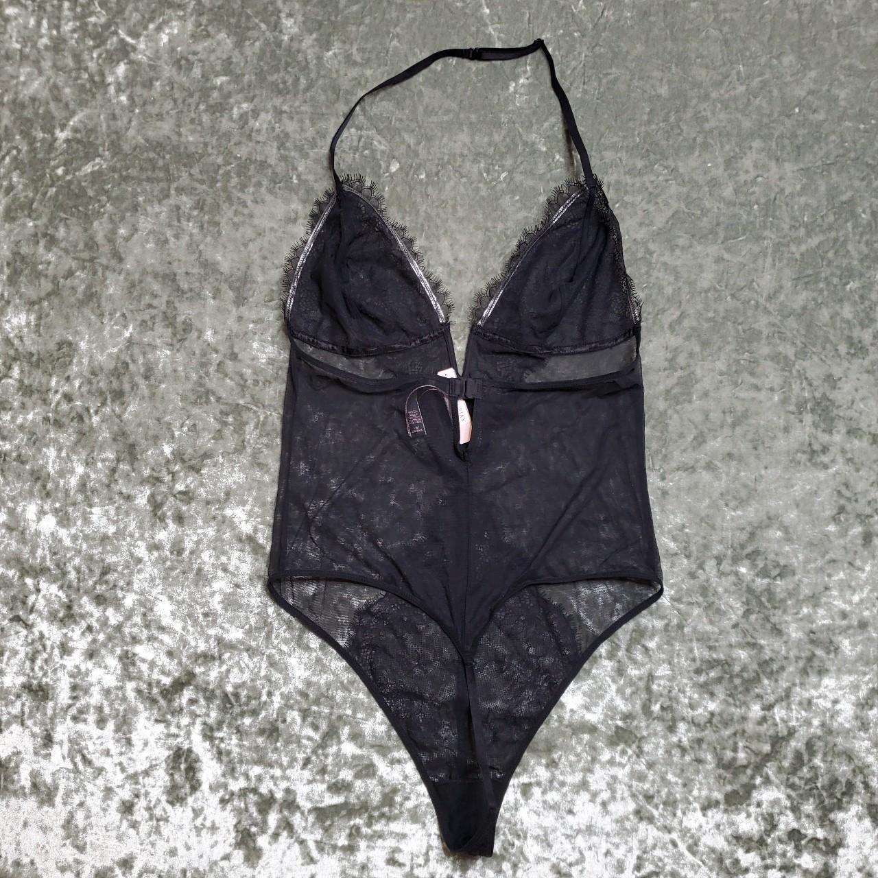 Black Satin Victoria's Secret Thong Teddy/Bodysuit - Depop