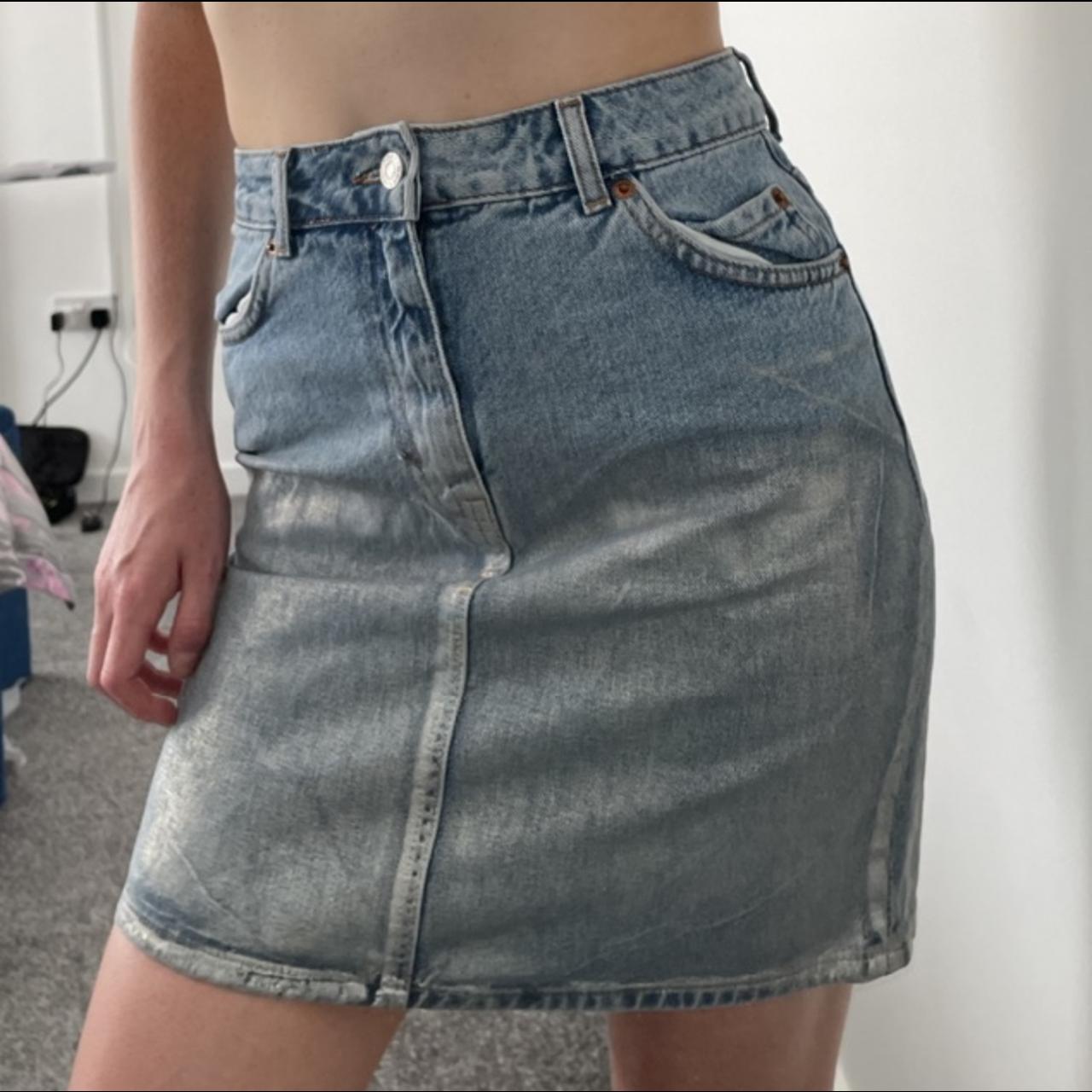 Holographic denim skirt best sale