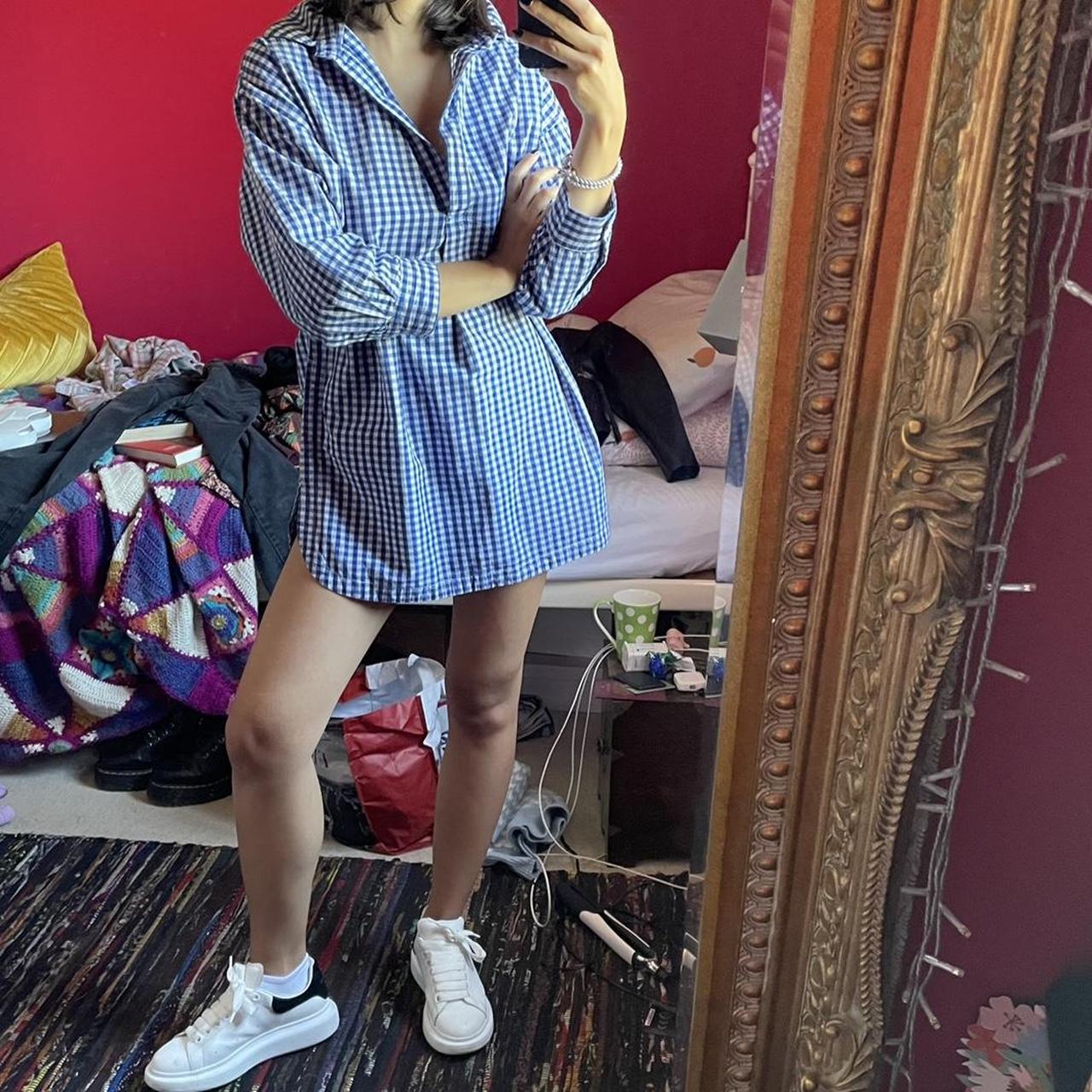 French Connection Blue gingham shirt dress Shown on