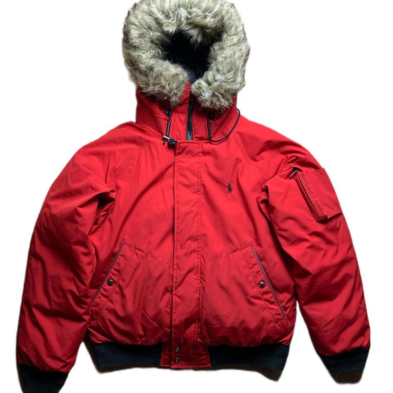 Mens Ralph Lauren Red Puffer Faux Fur Bomber Depop