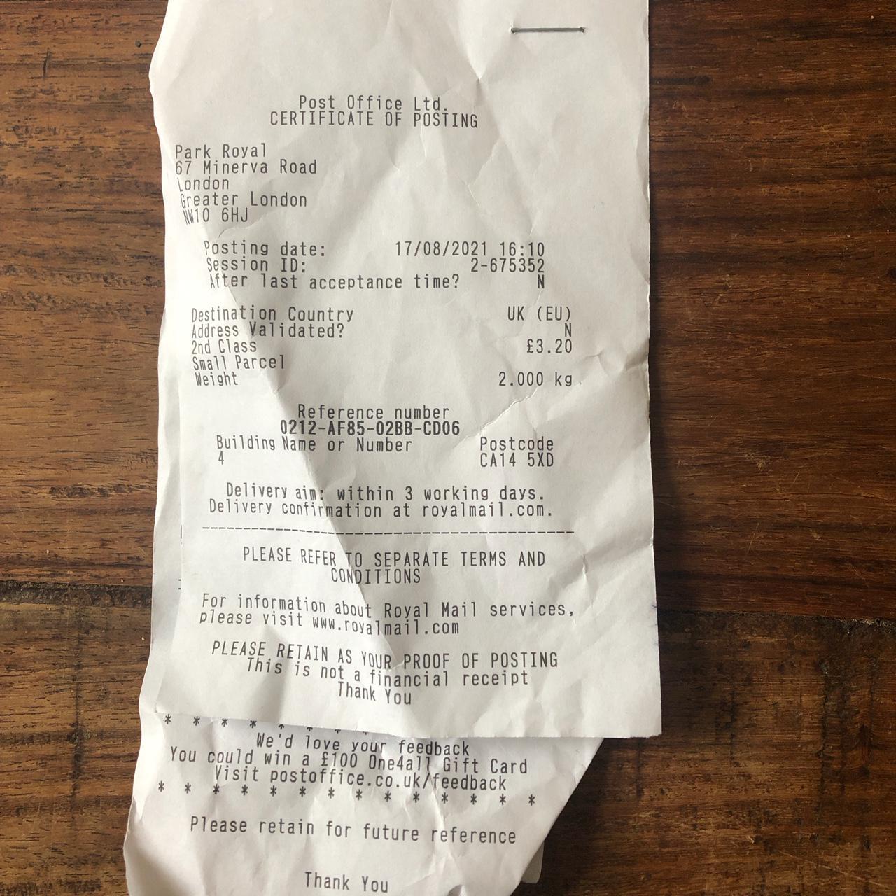 receipt for hunters boots - Depop