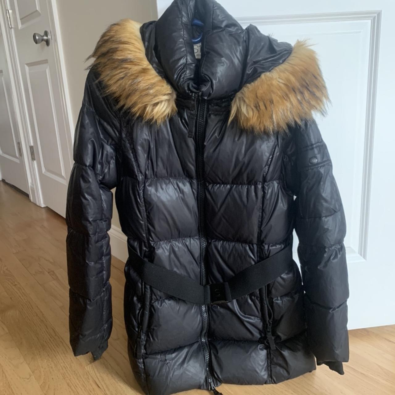 S13 gloss black puffer jacket with fur hood size... - Depop