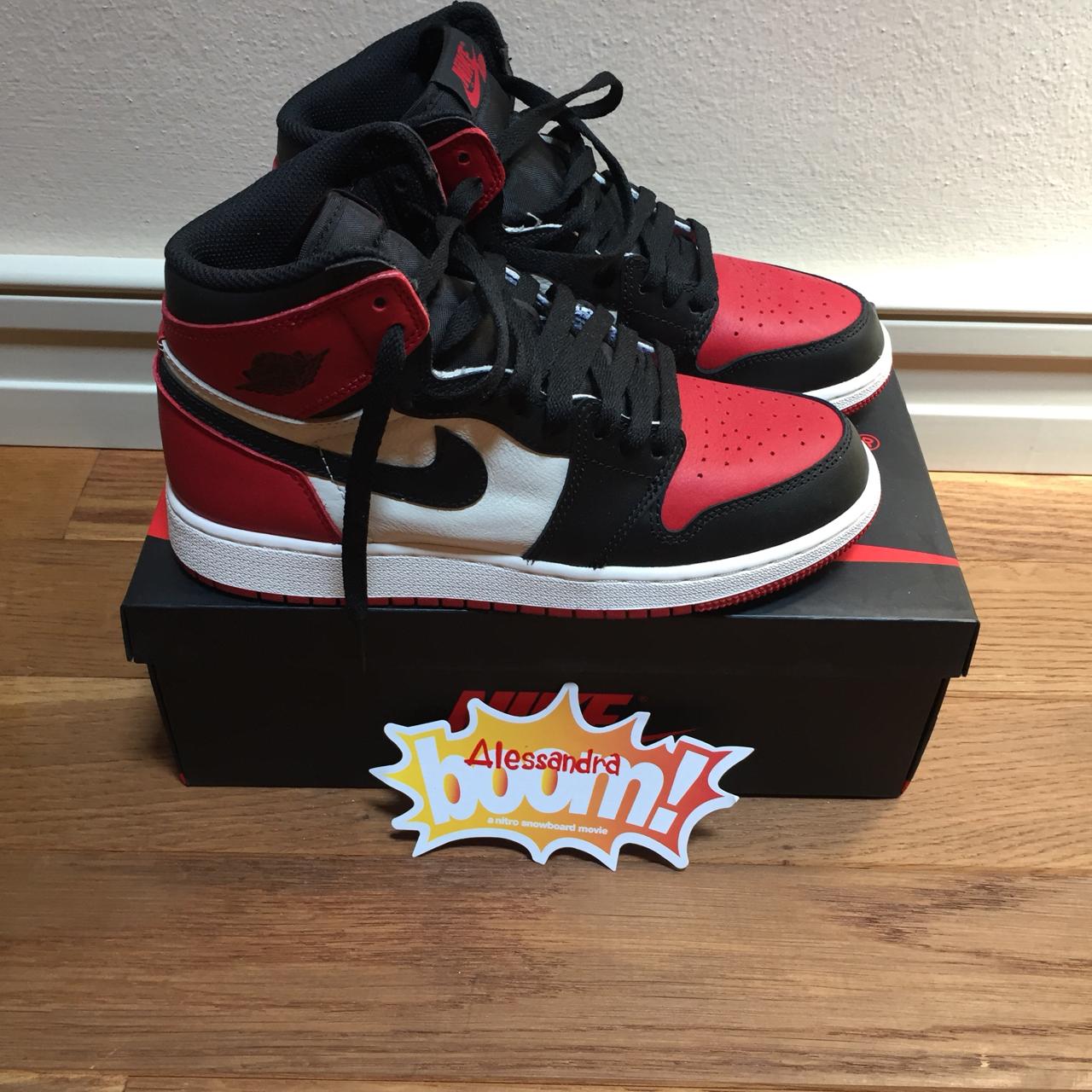 SOLD/// Air Jordan 1 bred toe, 38,5 (gs), deadstock - Depop