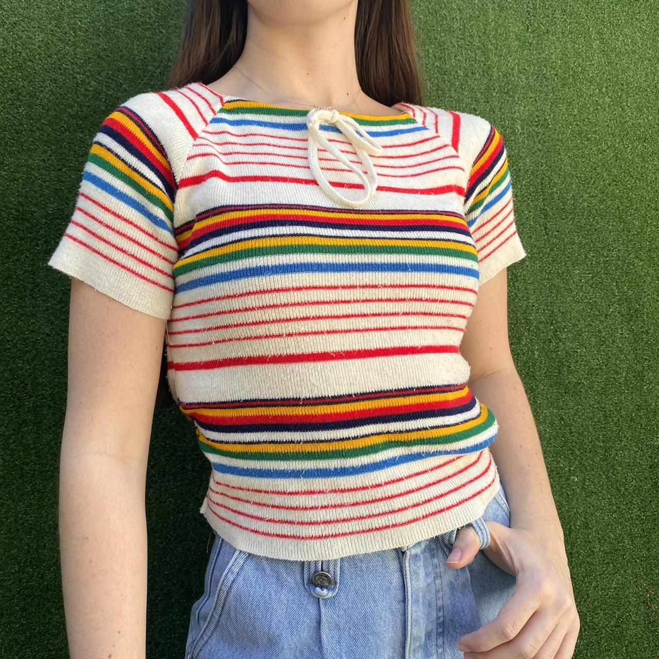 Vintage Colorblocking Rainbow Striped Sweater Tee🍒sz Depop