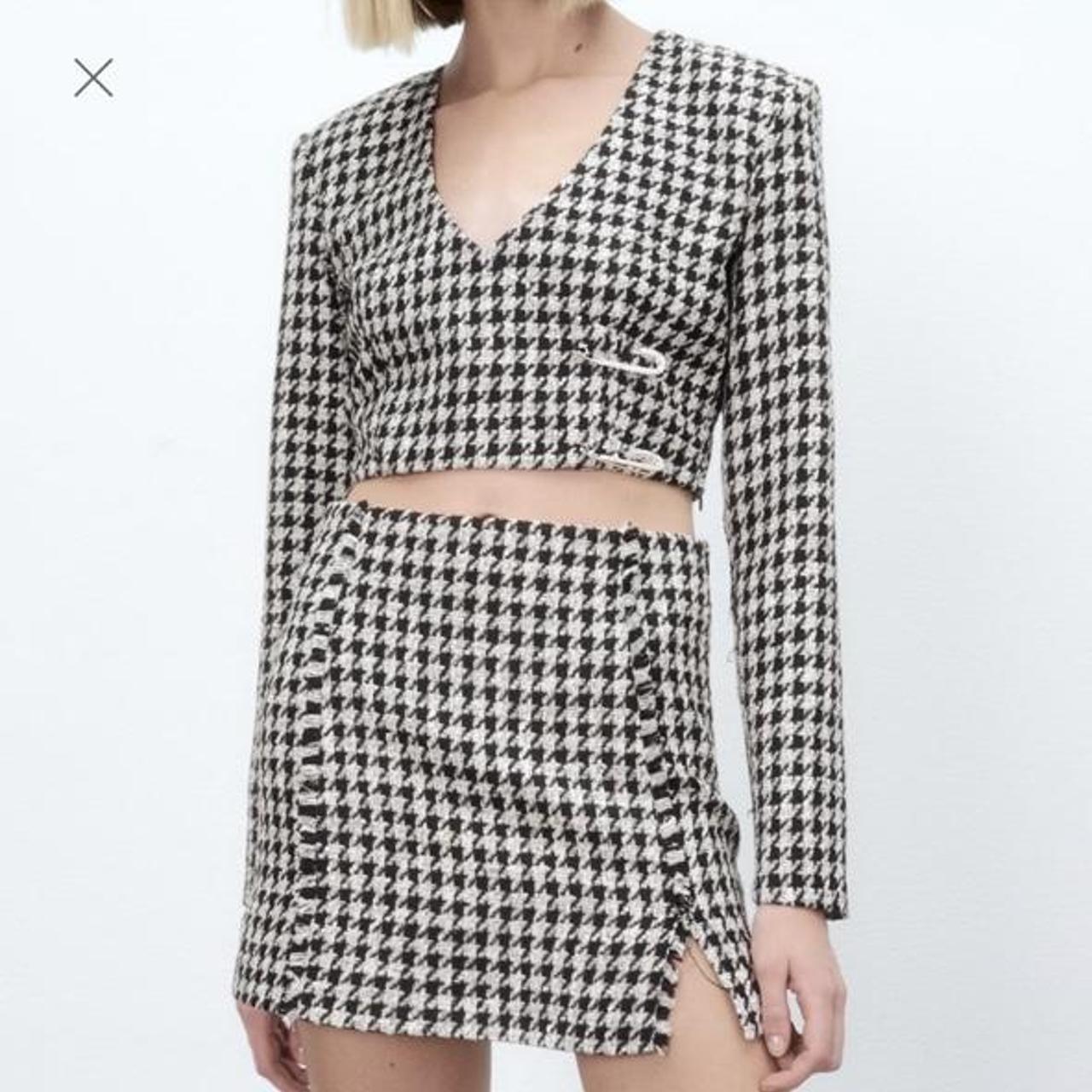 Zara dogtooth / houndstooth Skirt and cropped blazer... Depop