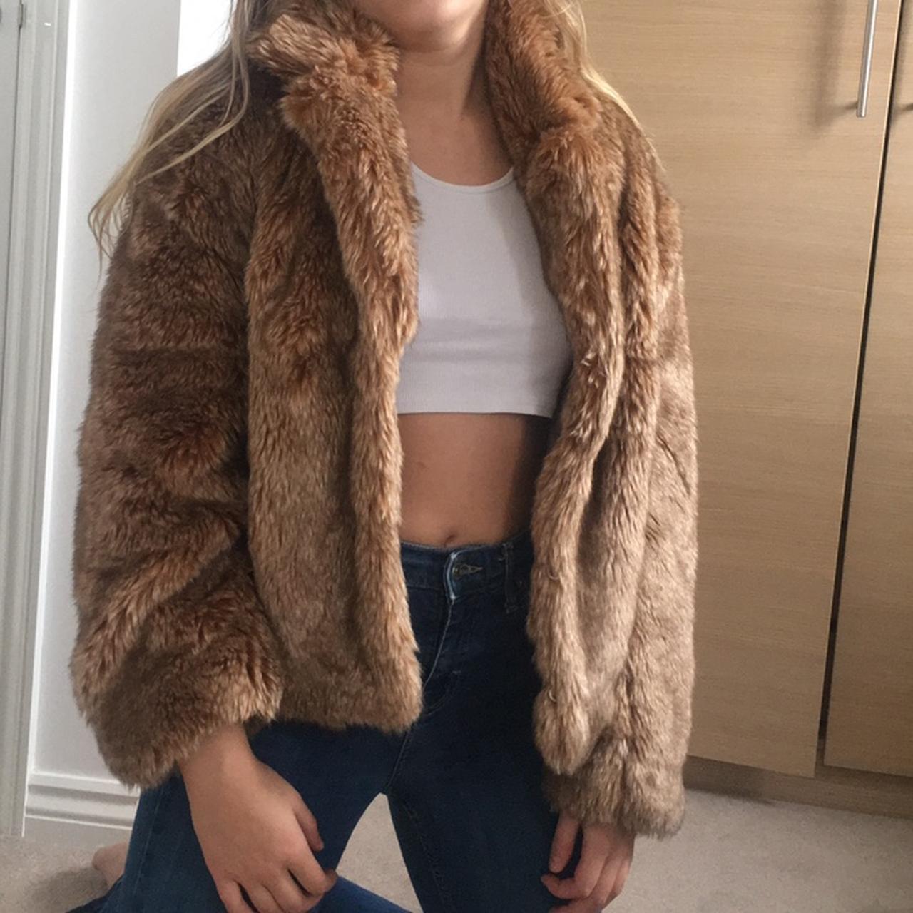 H&m brown outlet faux fur coat