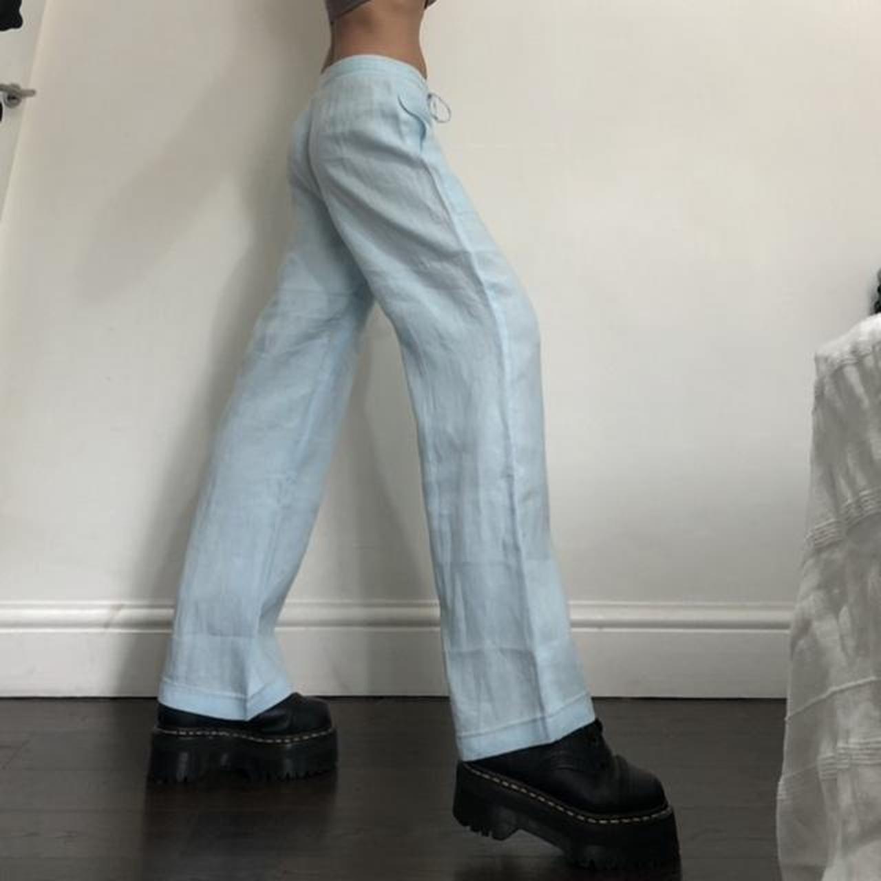 Pastel baby blue linen trousers casual pants with... Depop