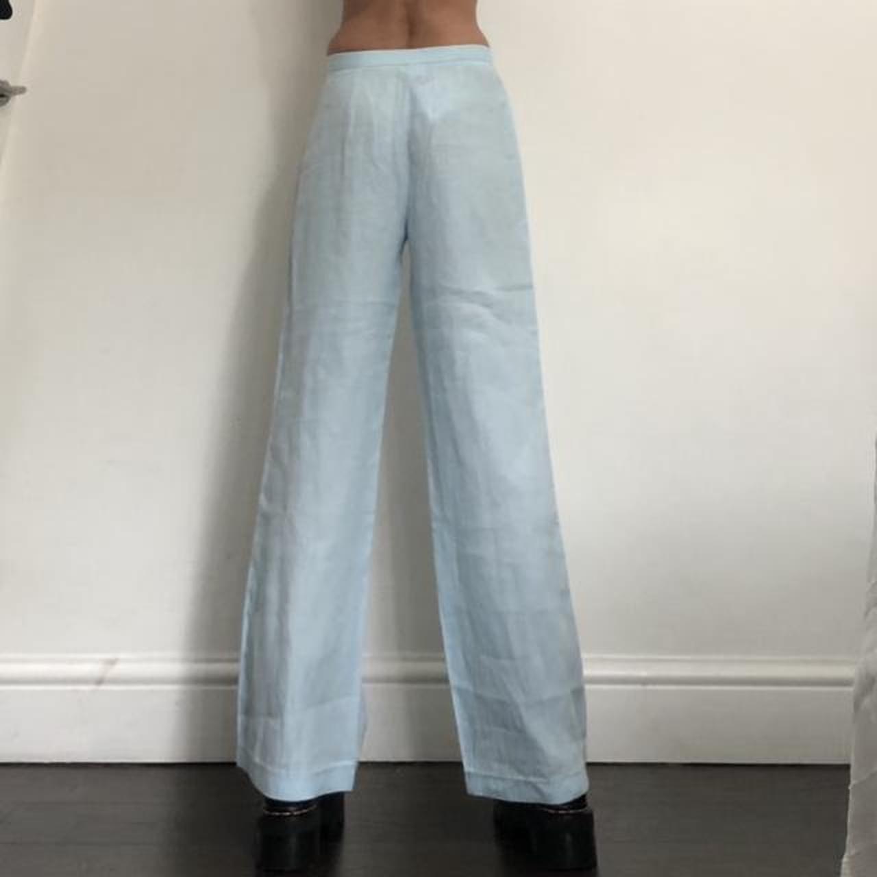 Pastel baby blue linen trousers casual pants with... Depop