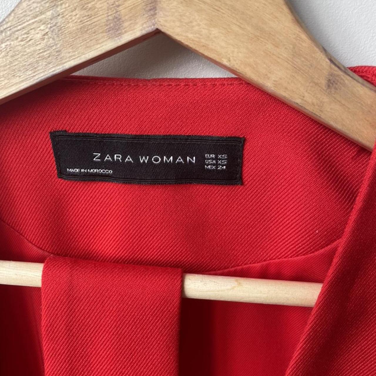 Red Zara collarless blazer with tie belt. Also... - Depop