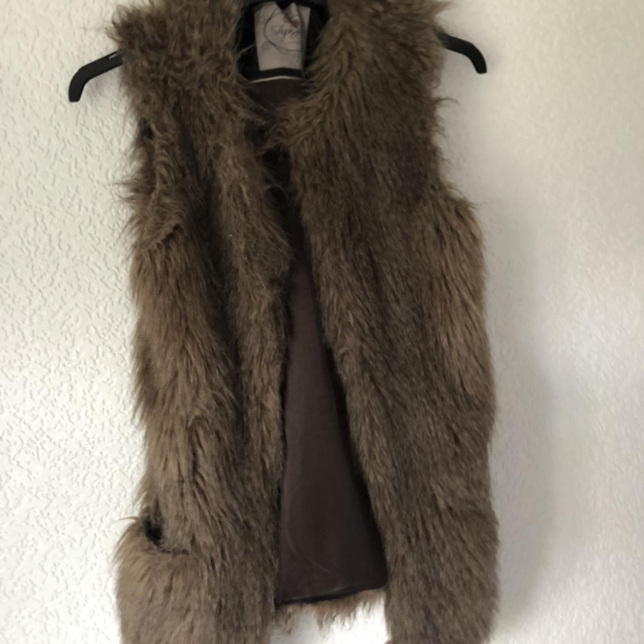 Pepe Jeans brown fur gilet with pockets (1) - Depop