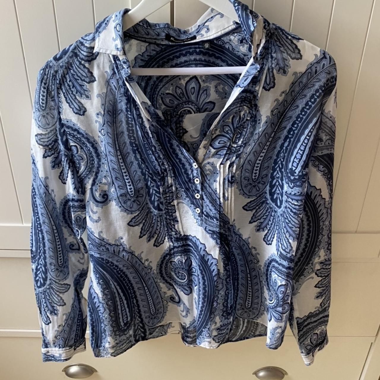 Massimo Dutti paisley blue and white summer shirt.... - Depop