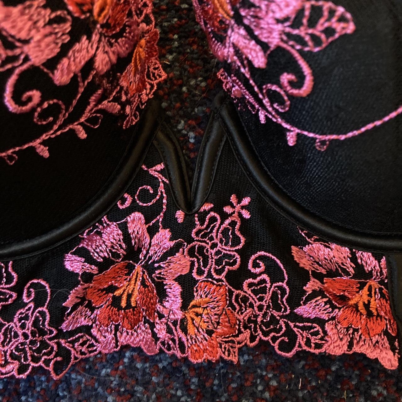 most embroidered floral bra with mesh strap... Depop