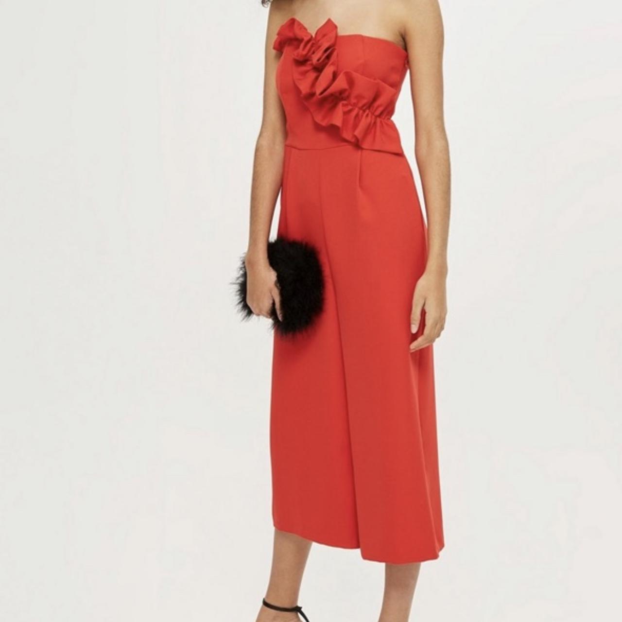 TOPSHOP red bandeau jumpsuit, cropped leg,