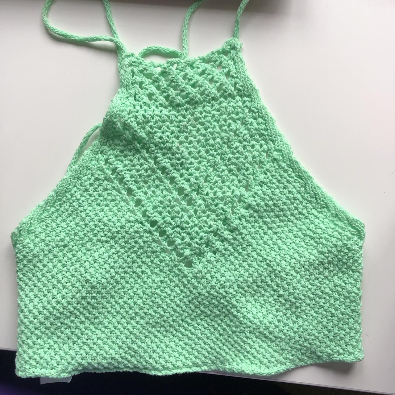 Pull and bear bright green crochet cropped top.... - Depop