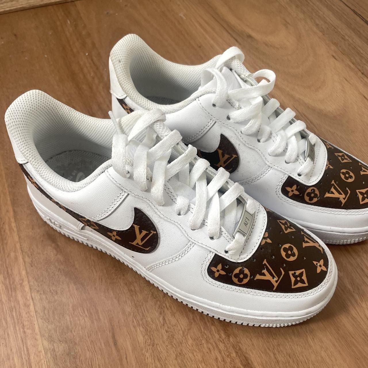 Custom made Louis Vuttion white airforces in womens... - Depop