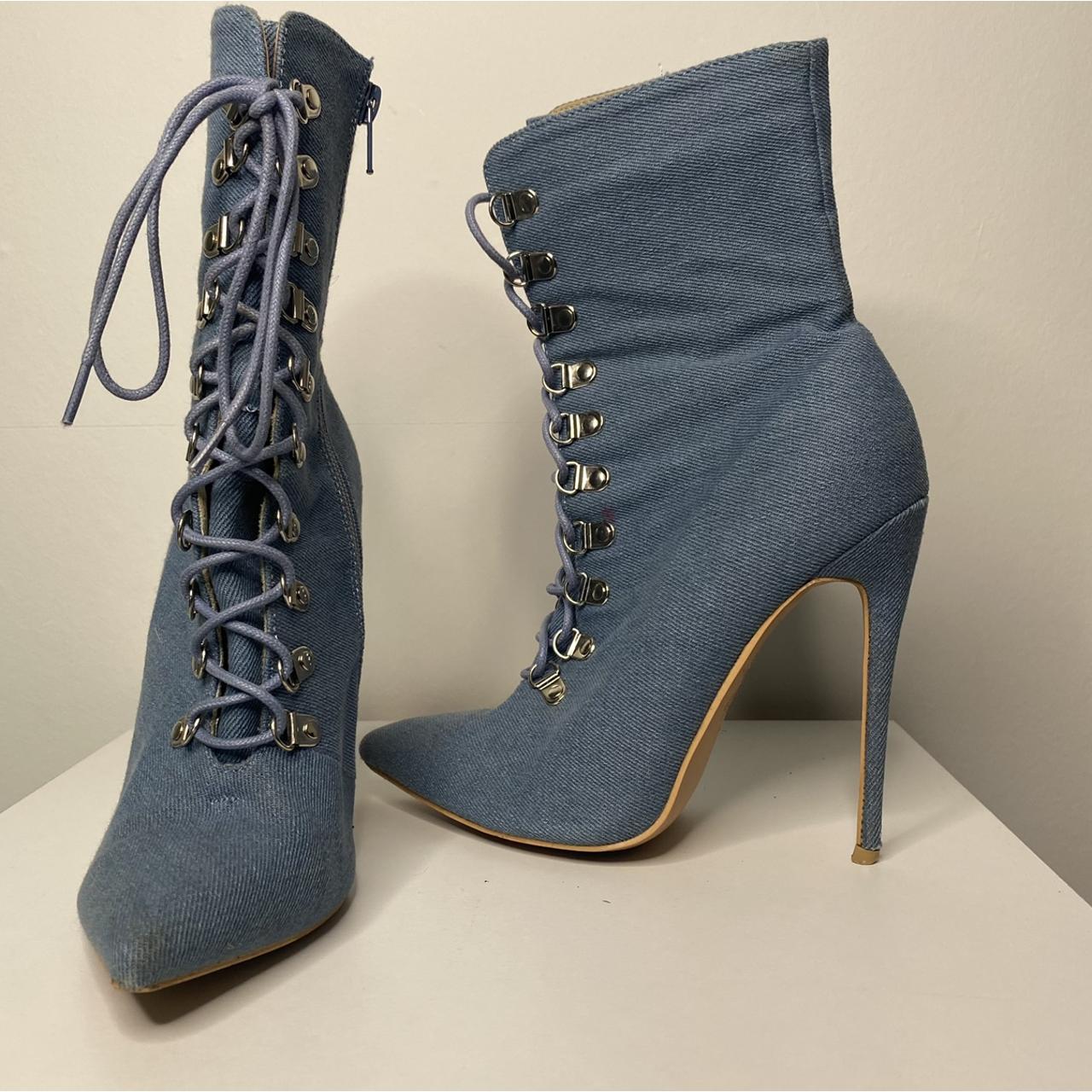 PUBLIC DESIRE Denim look Stiletto Boot Size Depop