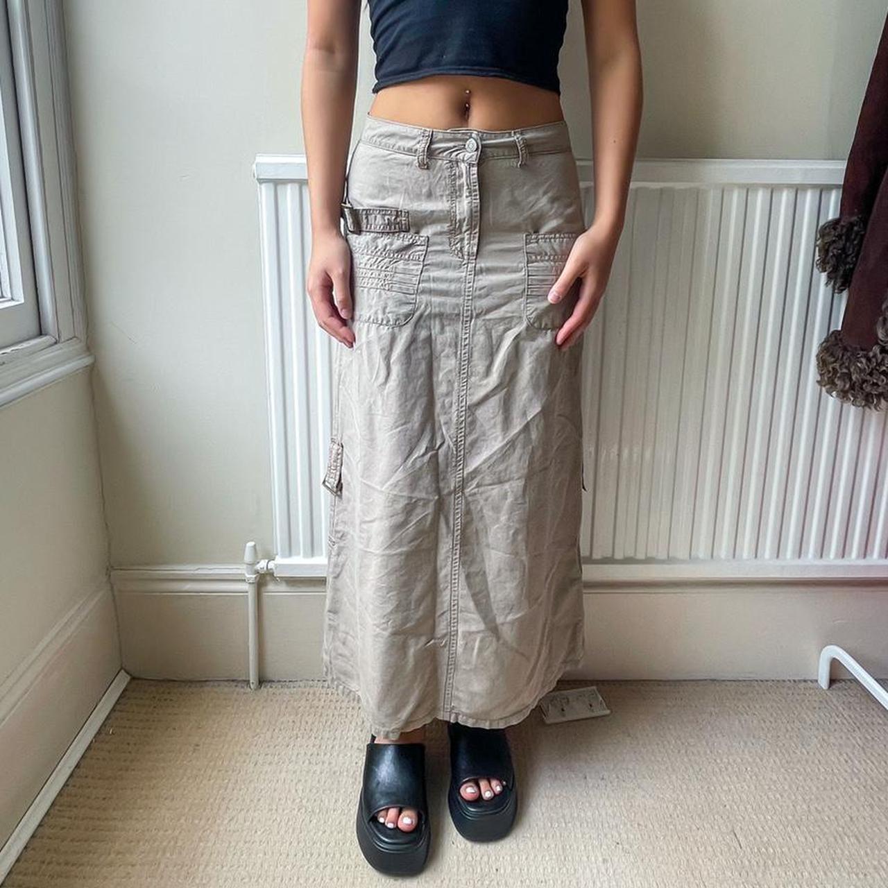 Vintage cargo skirt cargo maxi skirt beige skirt•... Depop