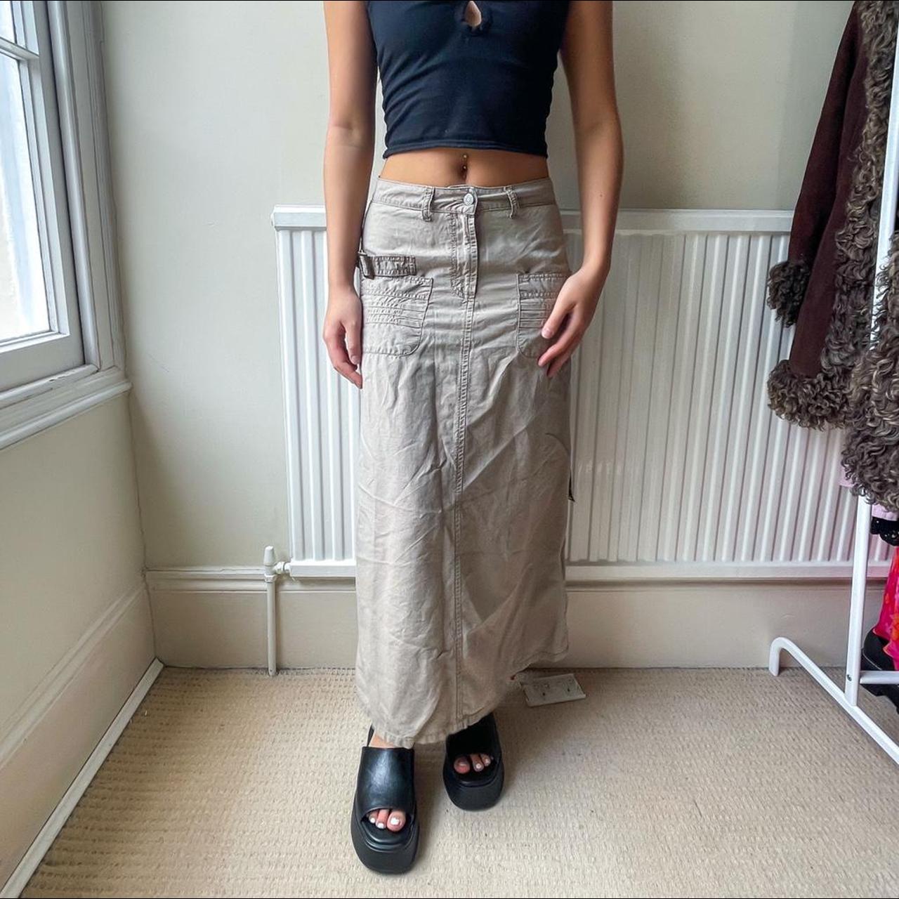 Vintage cargo skirt cargo maxi skirt beige skirt•... Depop