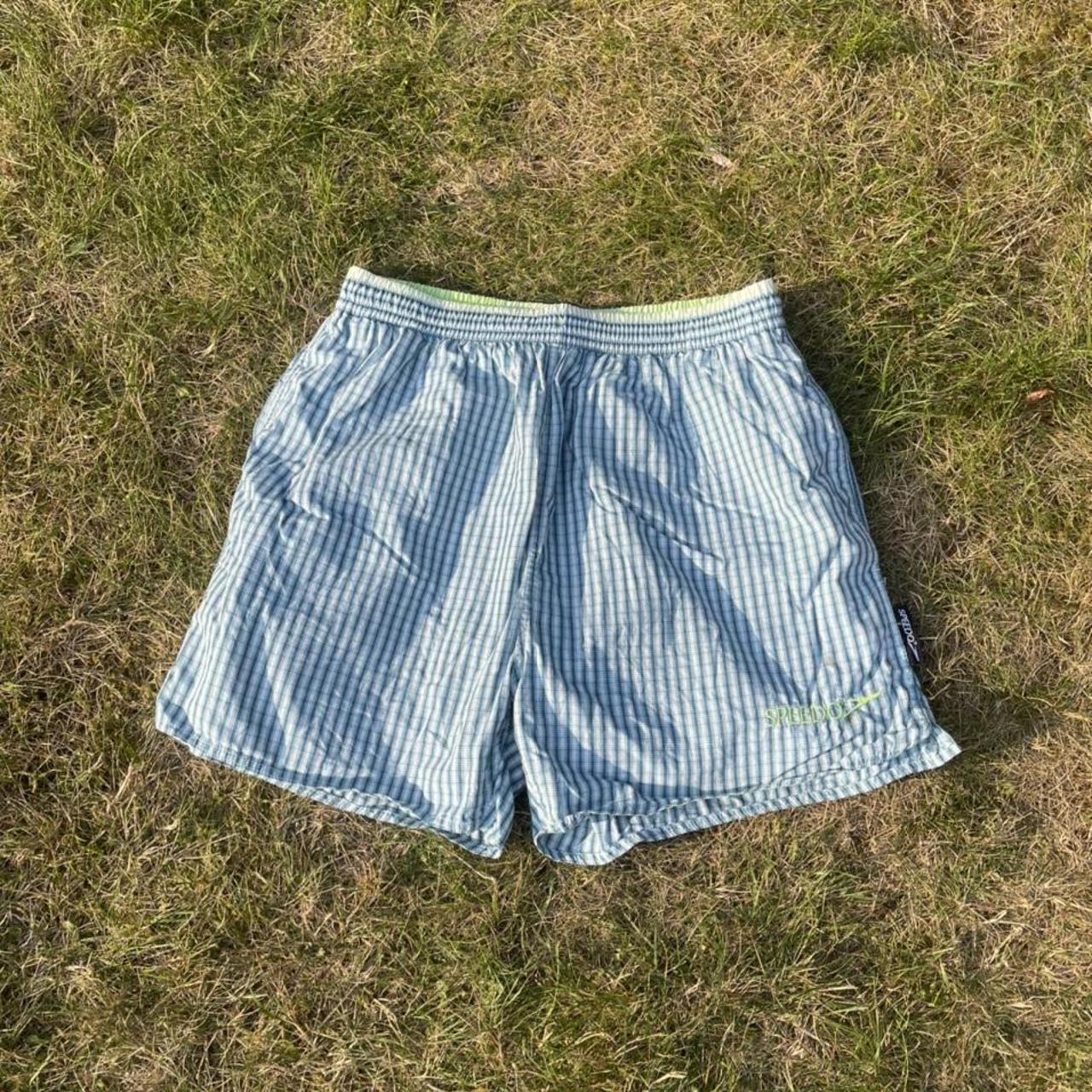 Speedo Men S Green And White Shorts Depop   P0 