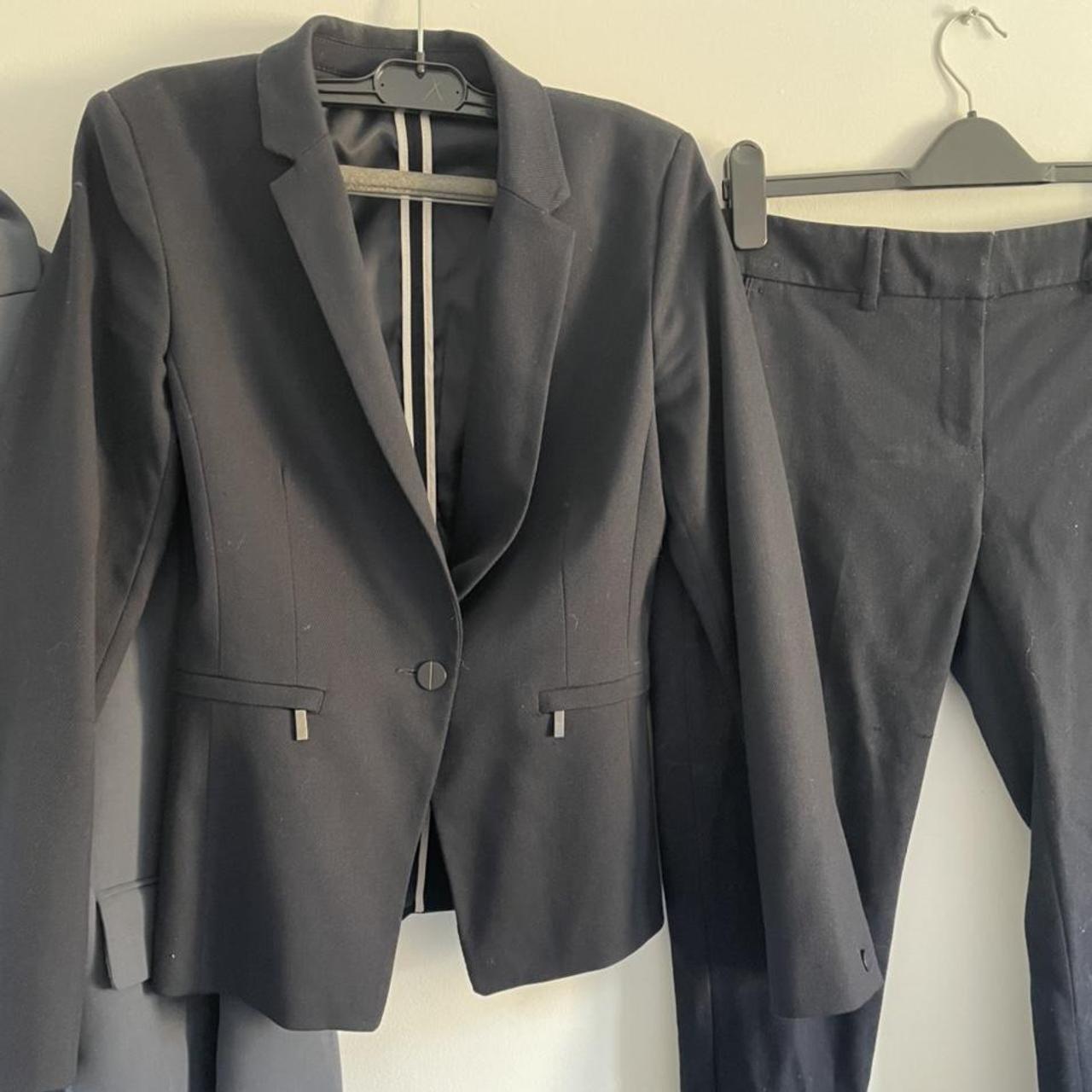 Next navy textured suit Jacket size 6R Pants size... - Depop