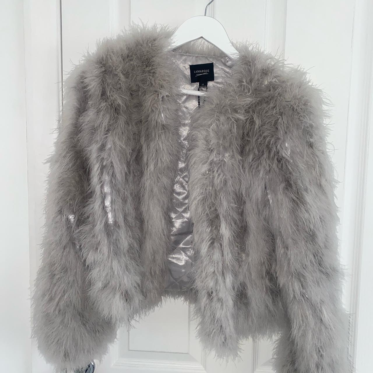 Grey ostrich feather coat Worn a few times Size... - Depop