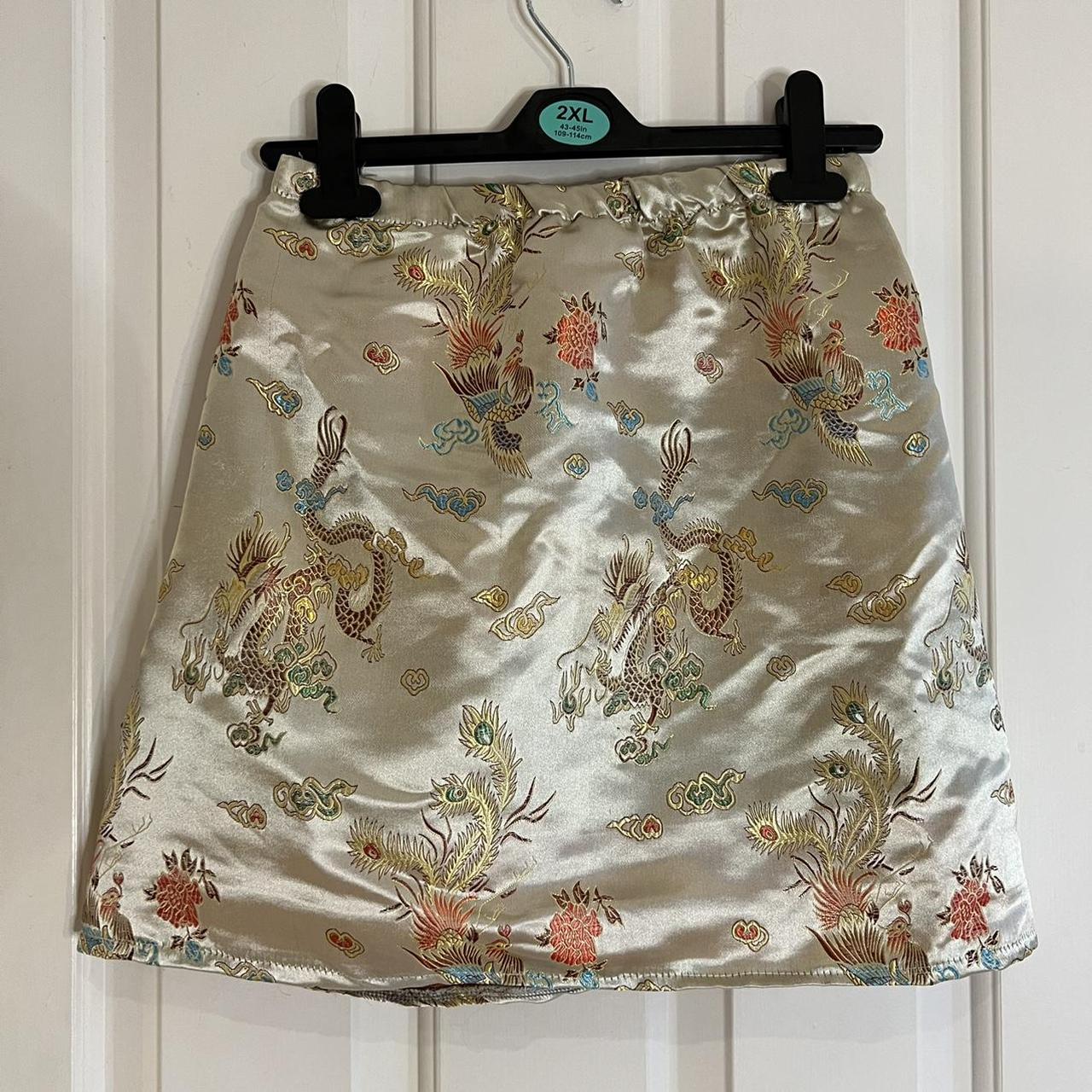 Vintage satin oriental print mini skirt would fit