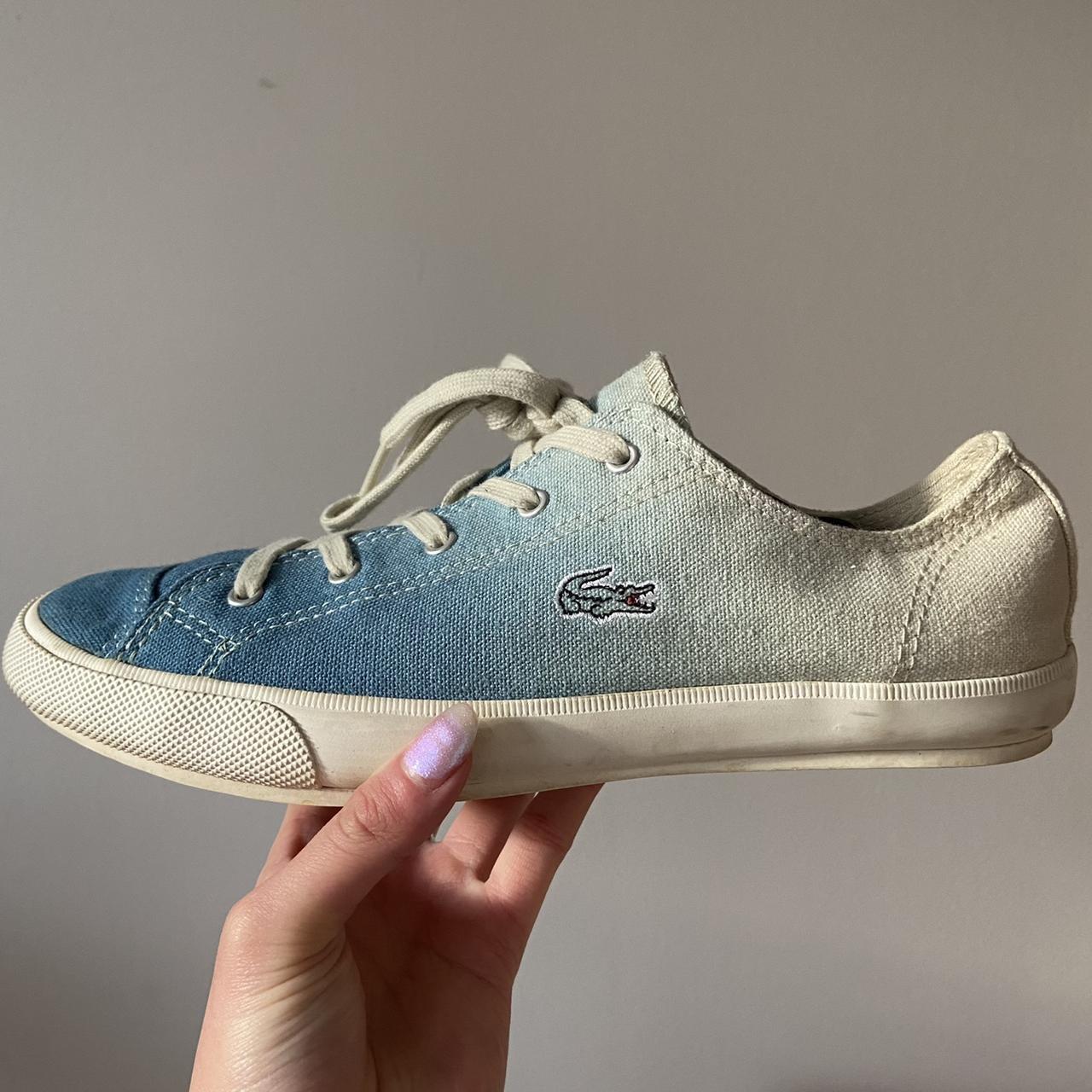 White and blue gradient Lacoste shoes. Size: EU 38... - Depop