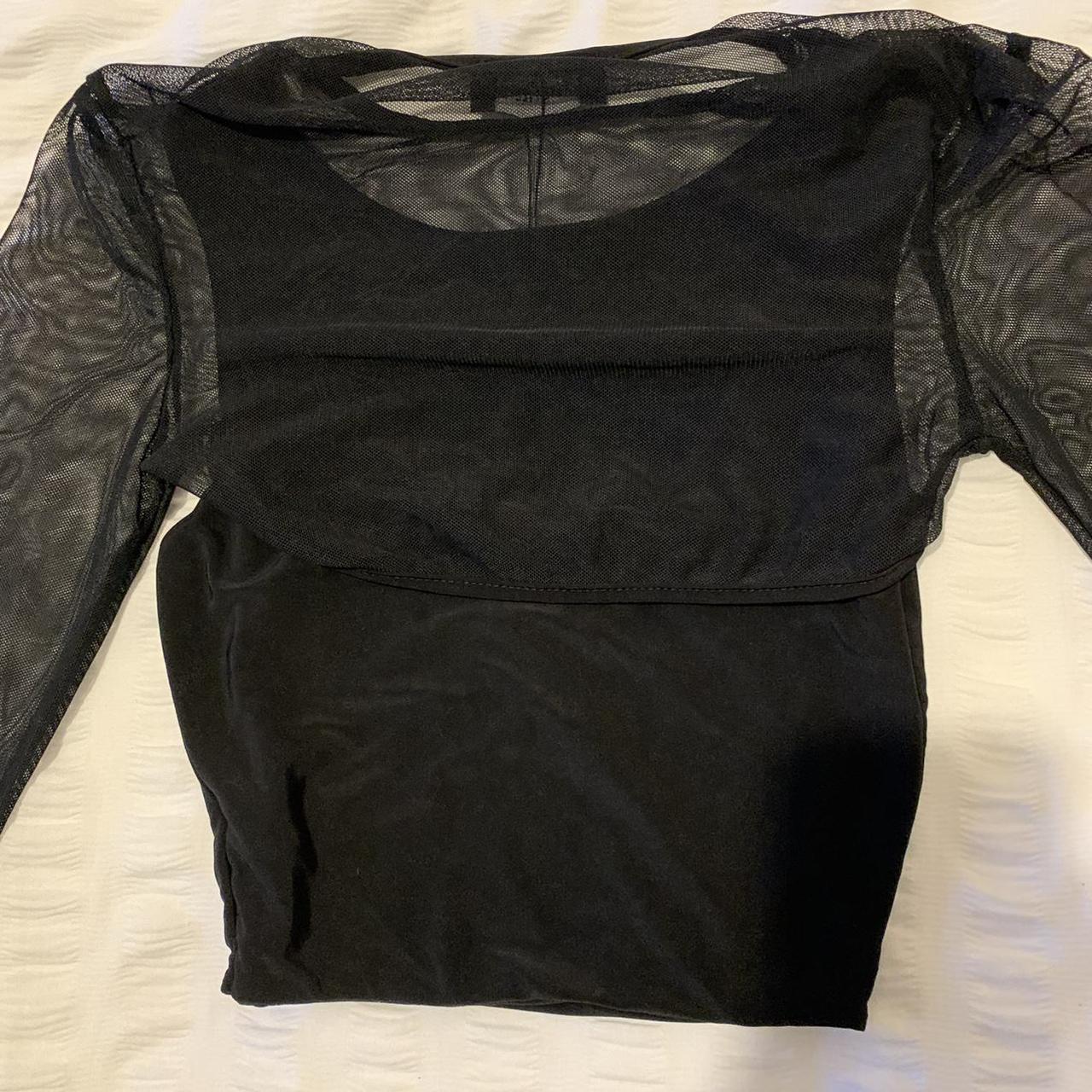 Black slinky mesh contrast long sleeve crop... - Depop