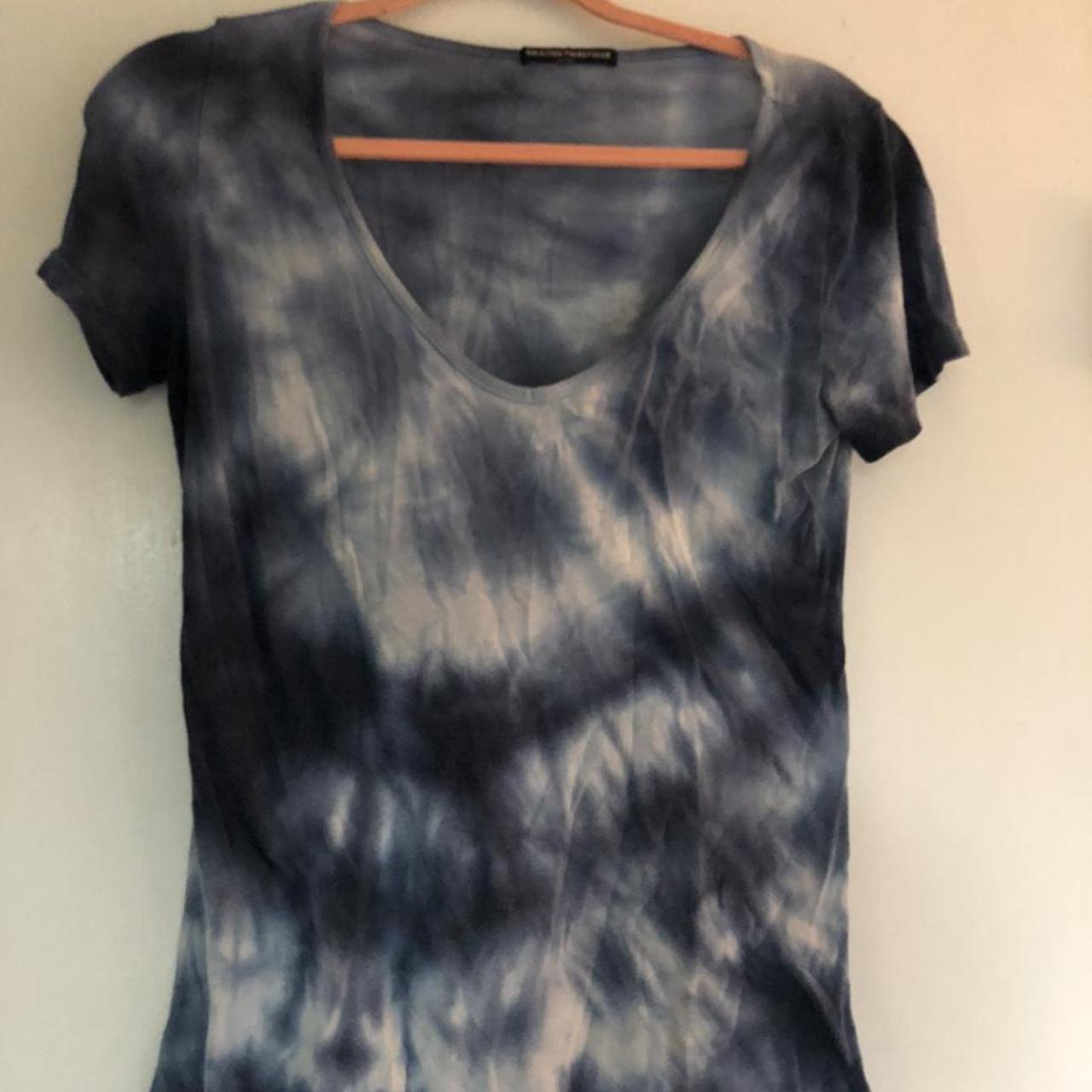 Brandy Melville Blue and White Tie Dye Scoop Neck... - Depop