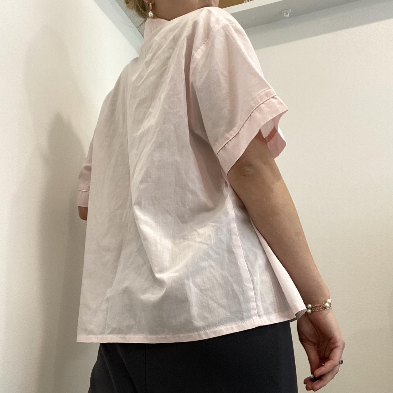 Baby pink short sleeve shirt floral stitching... Depop