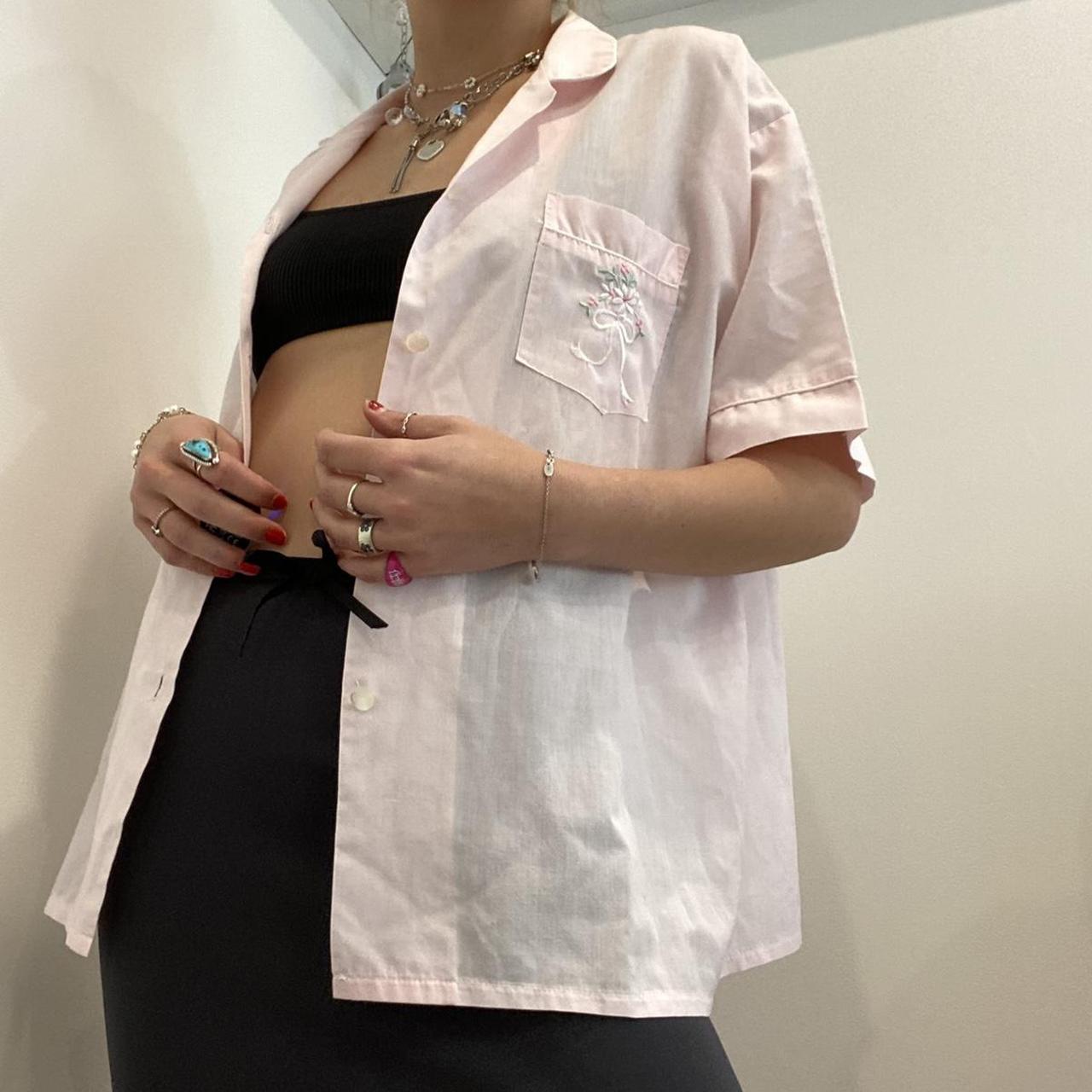 Baby pink short sleeve shirt floral stitching... Depop