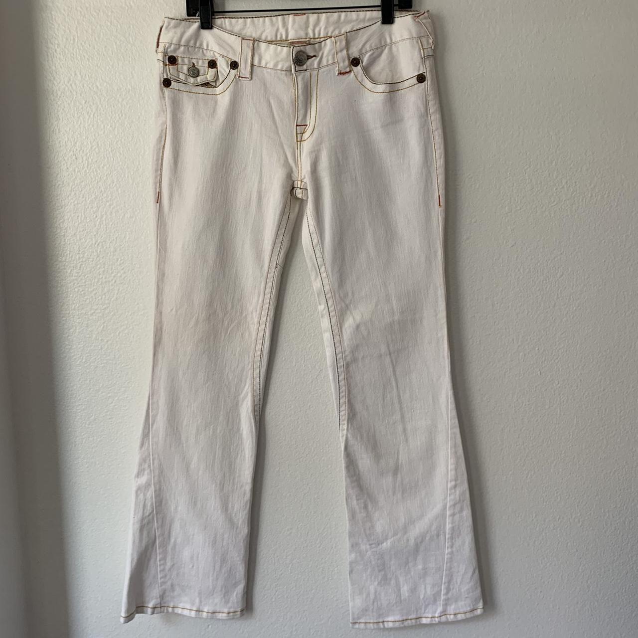 White True Religion Jeans with orange and brown... - Depop