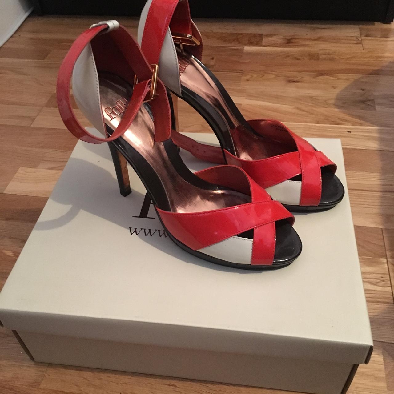 Faith patent strappy heels in orange cream and... - Depop