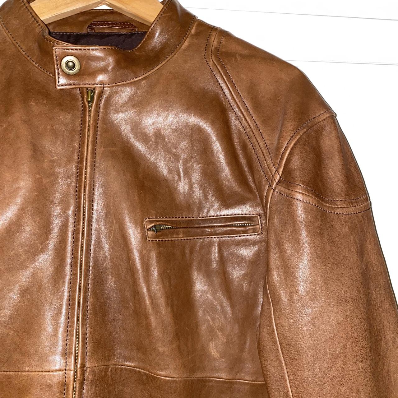 M&S autograph brown leather biker/bomber Depop