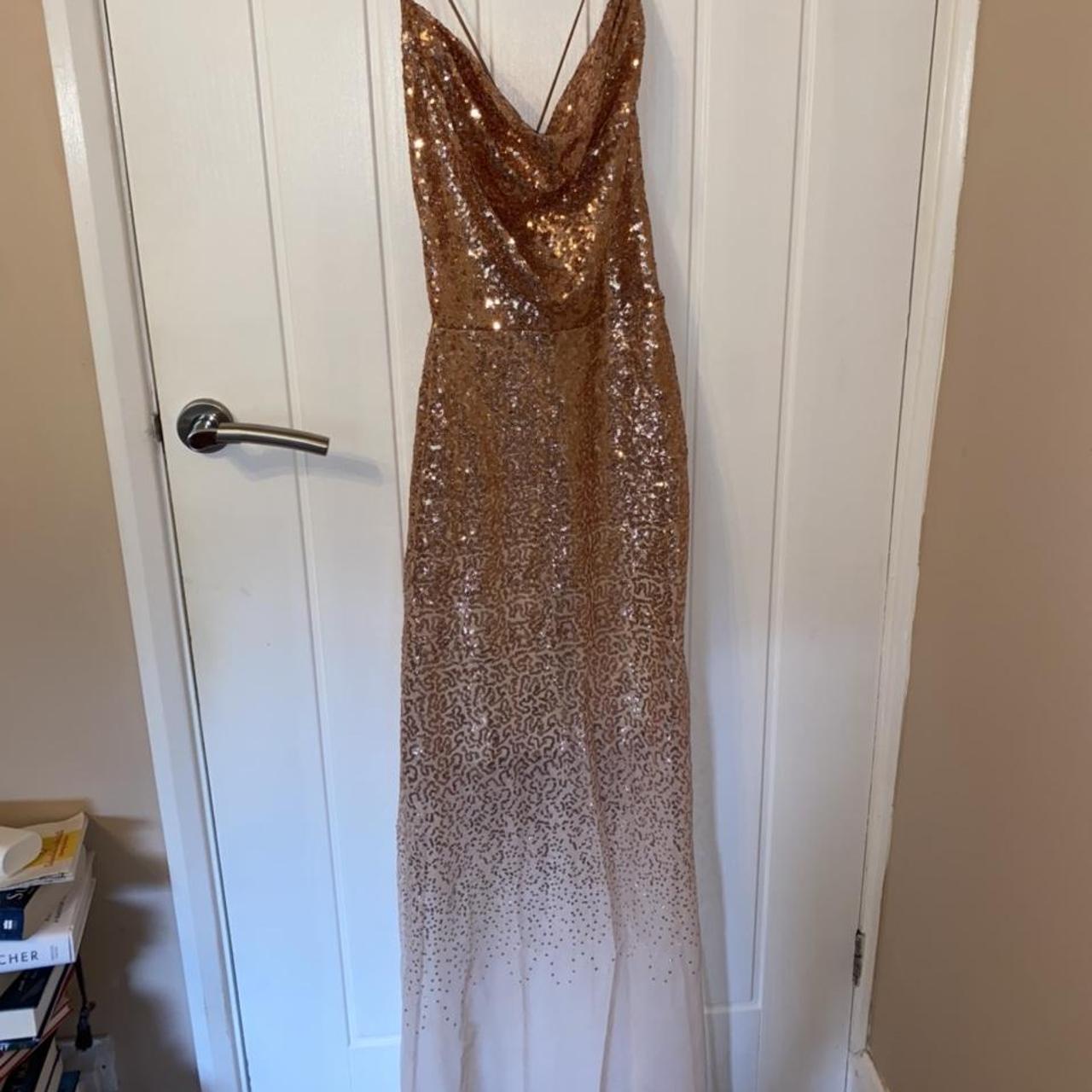 Coast Rose Gold Sequin Dress (open/cross strap back)... - Depop