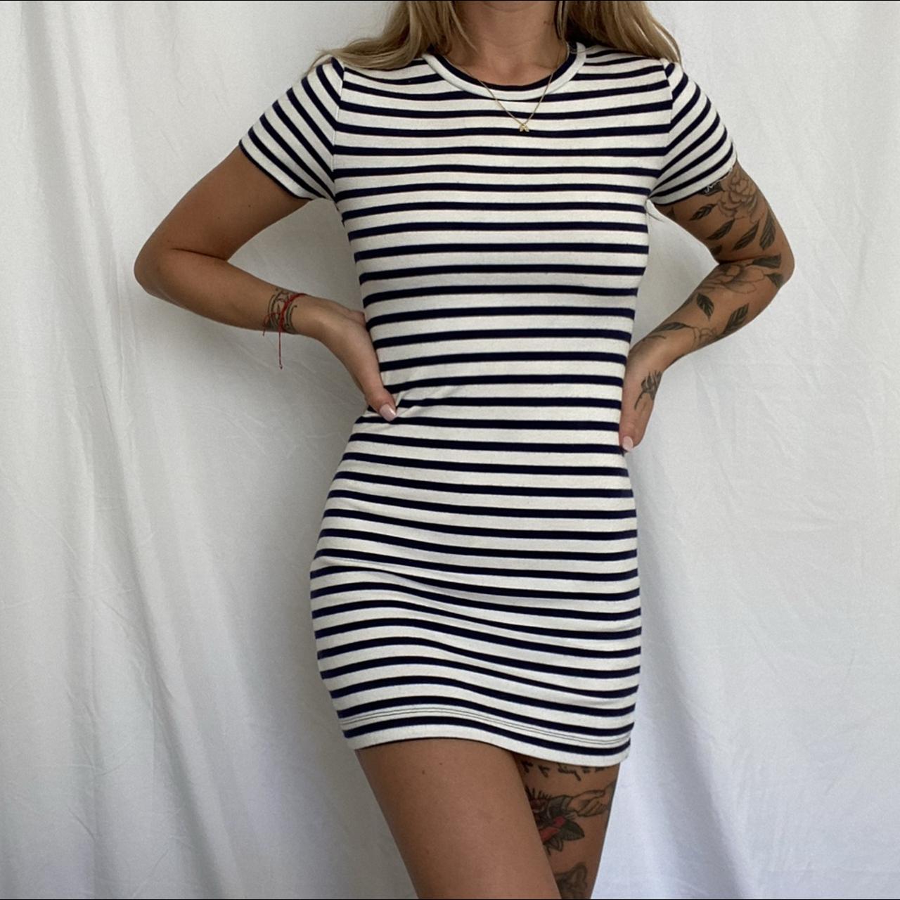 H&m navy and 2024 white striped dress