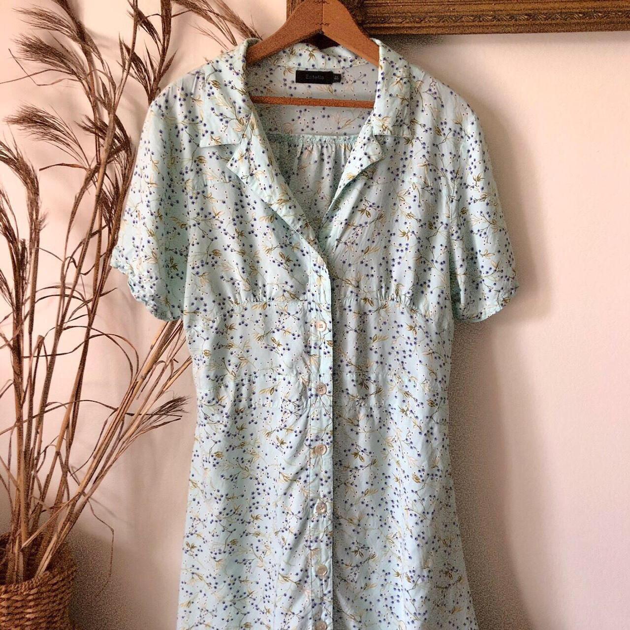 Retro Powder Blue Floral Dress collared vneck //... Depop