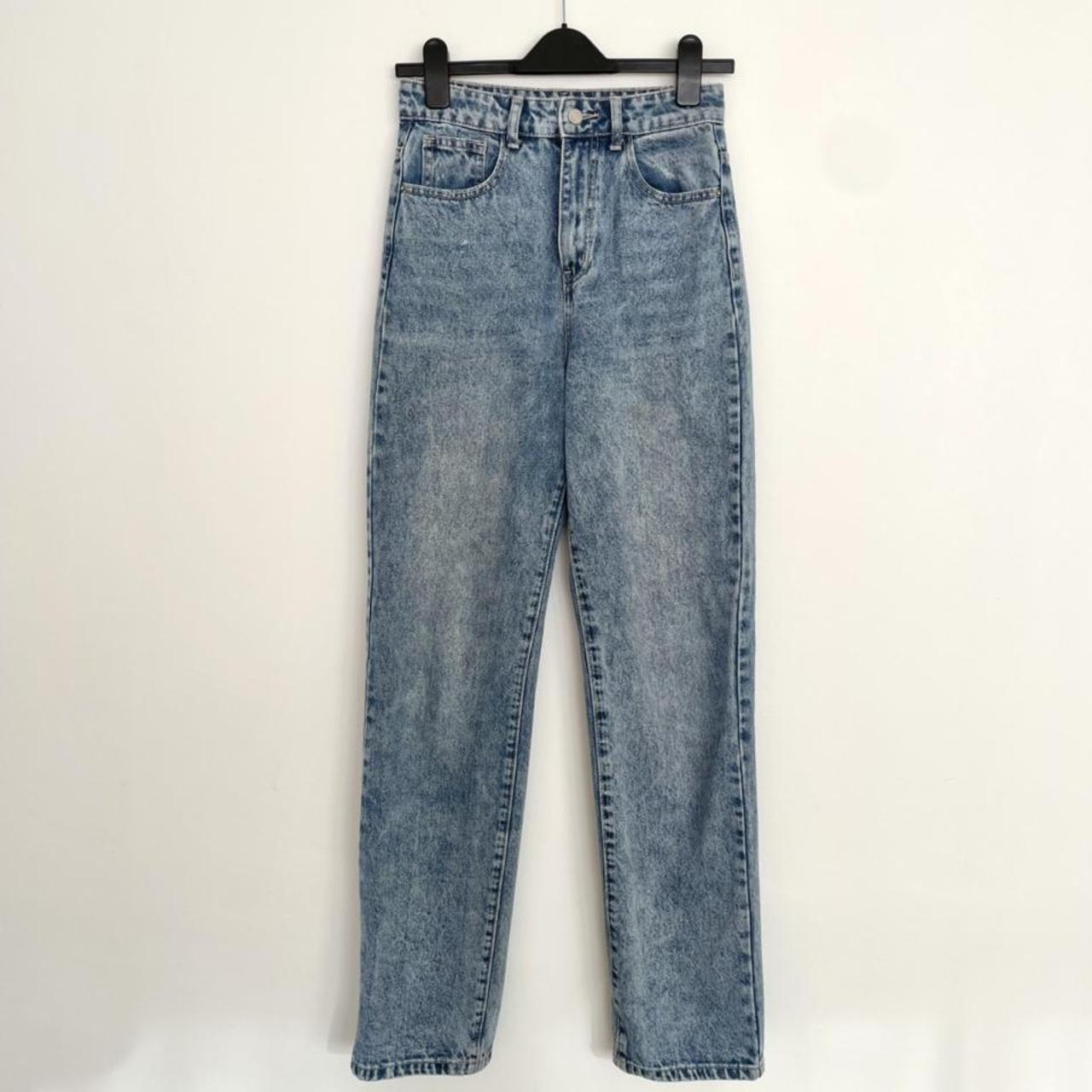 Blue denim straight leg jeans originally from... - Depop