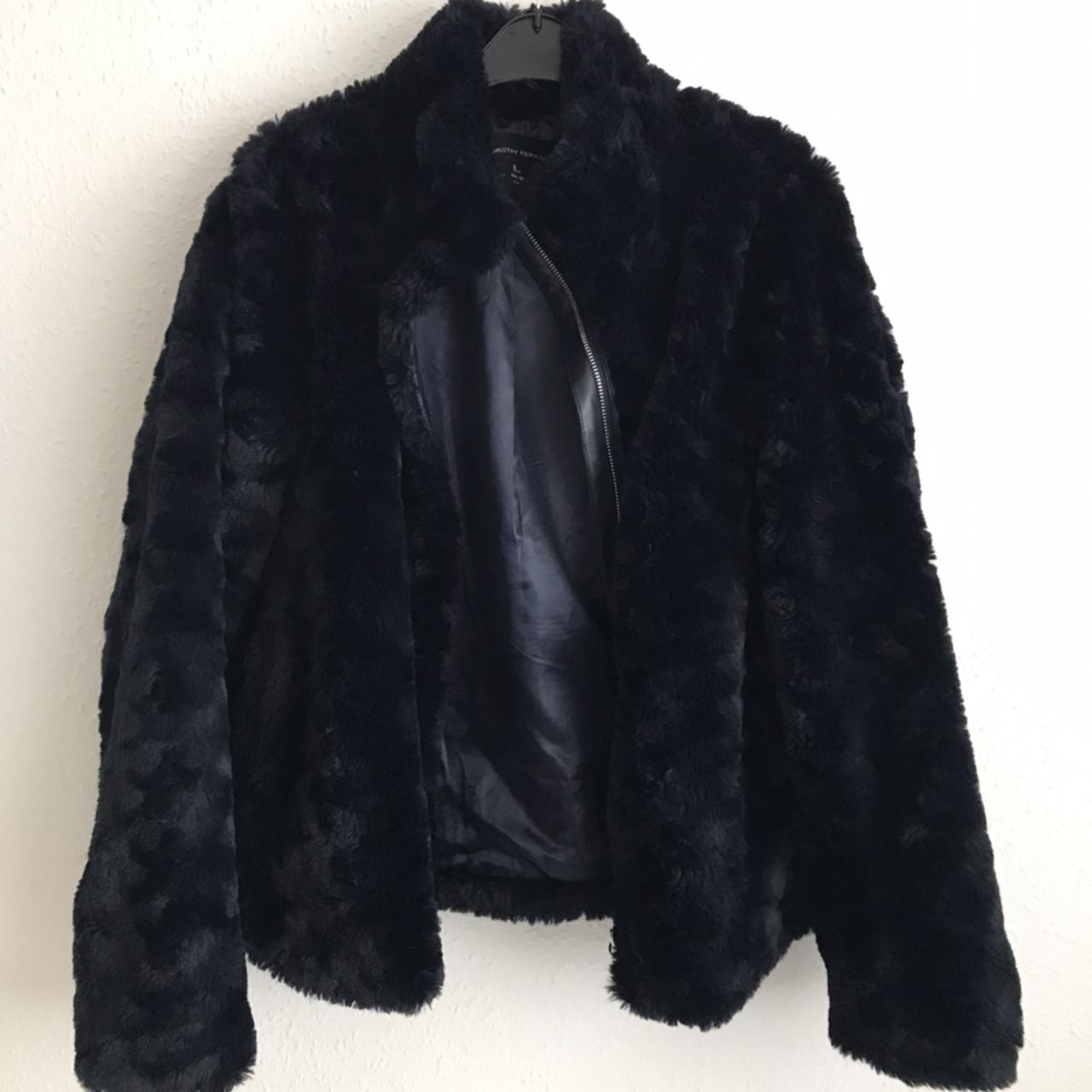 Navy blue Dorothy Perkins faux fur coat with zip up... - Depop