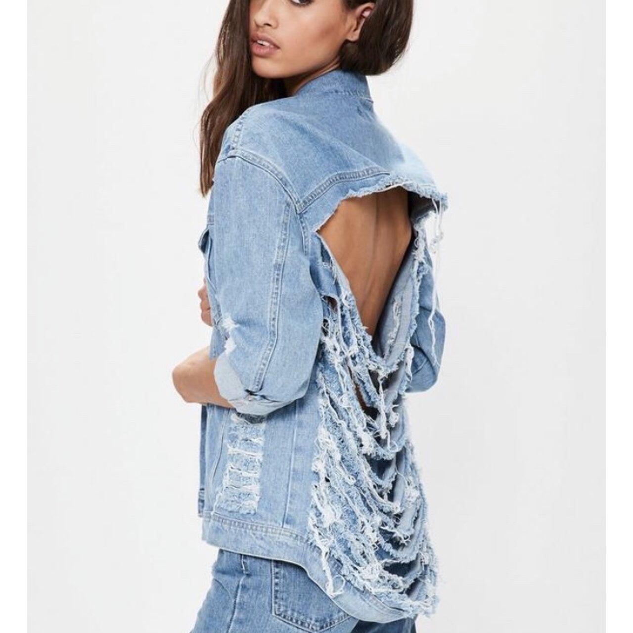 Denim jacket with ripped hot sale back