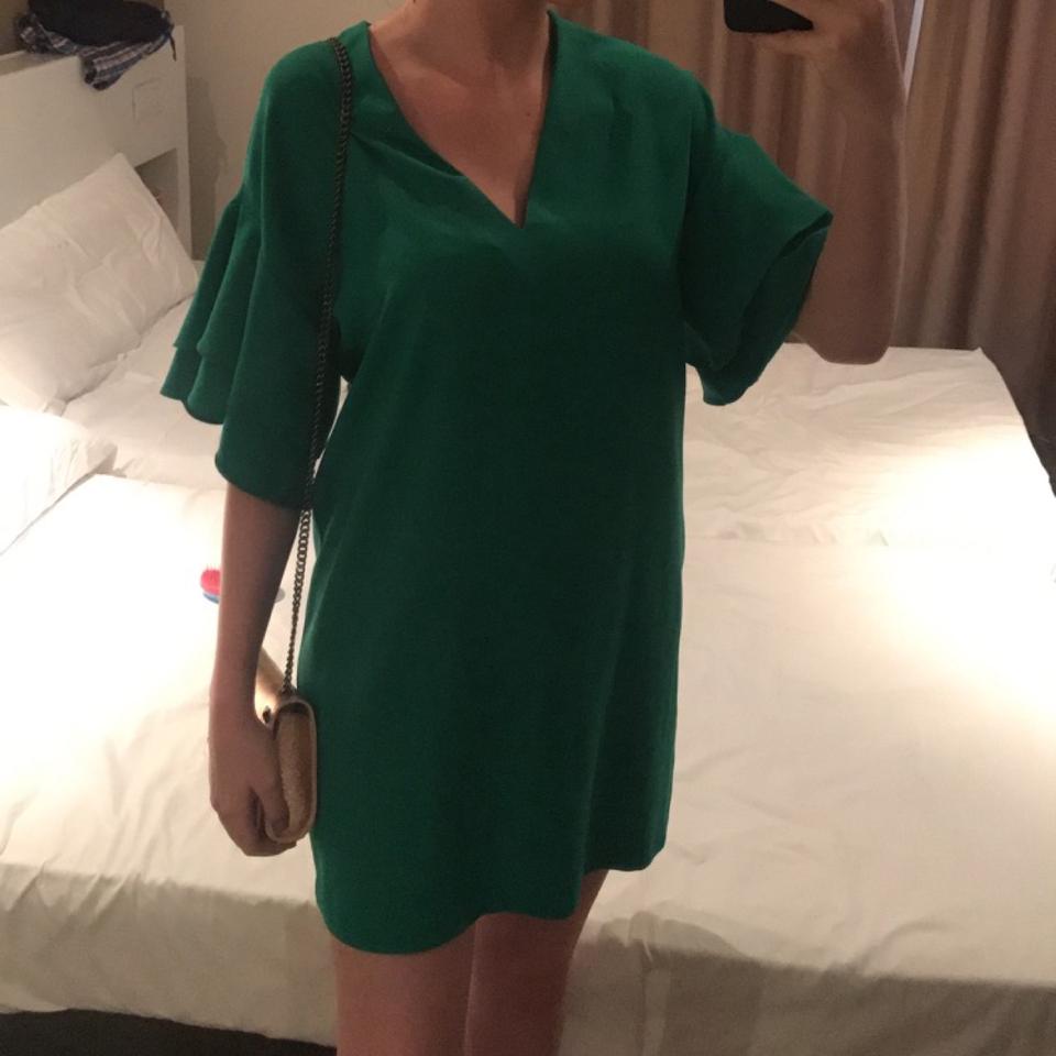 green frill dress zara