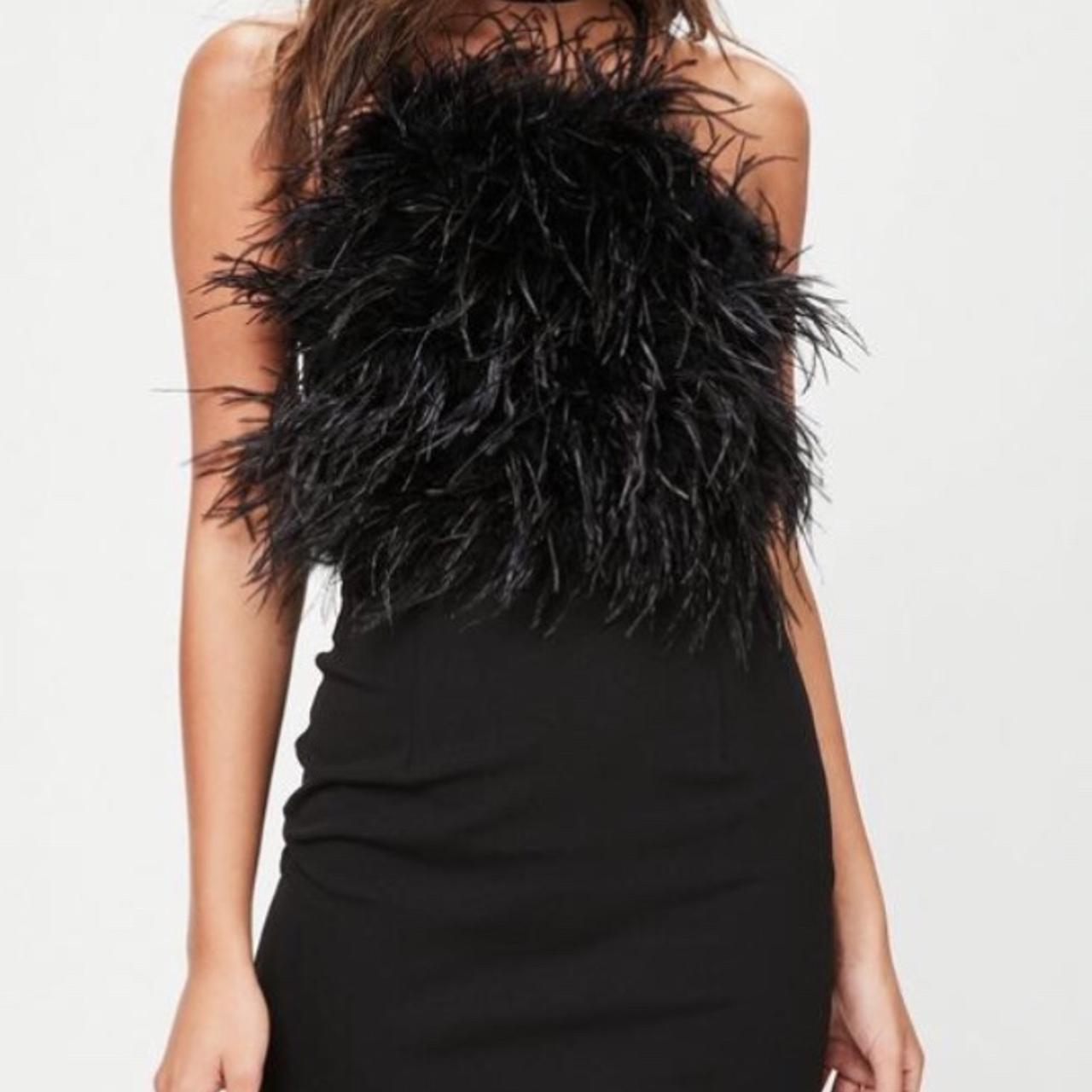 Missguided black 2024 feather dress