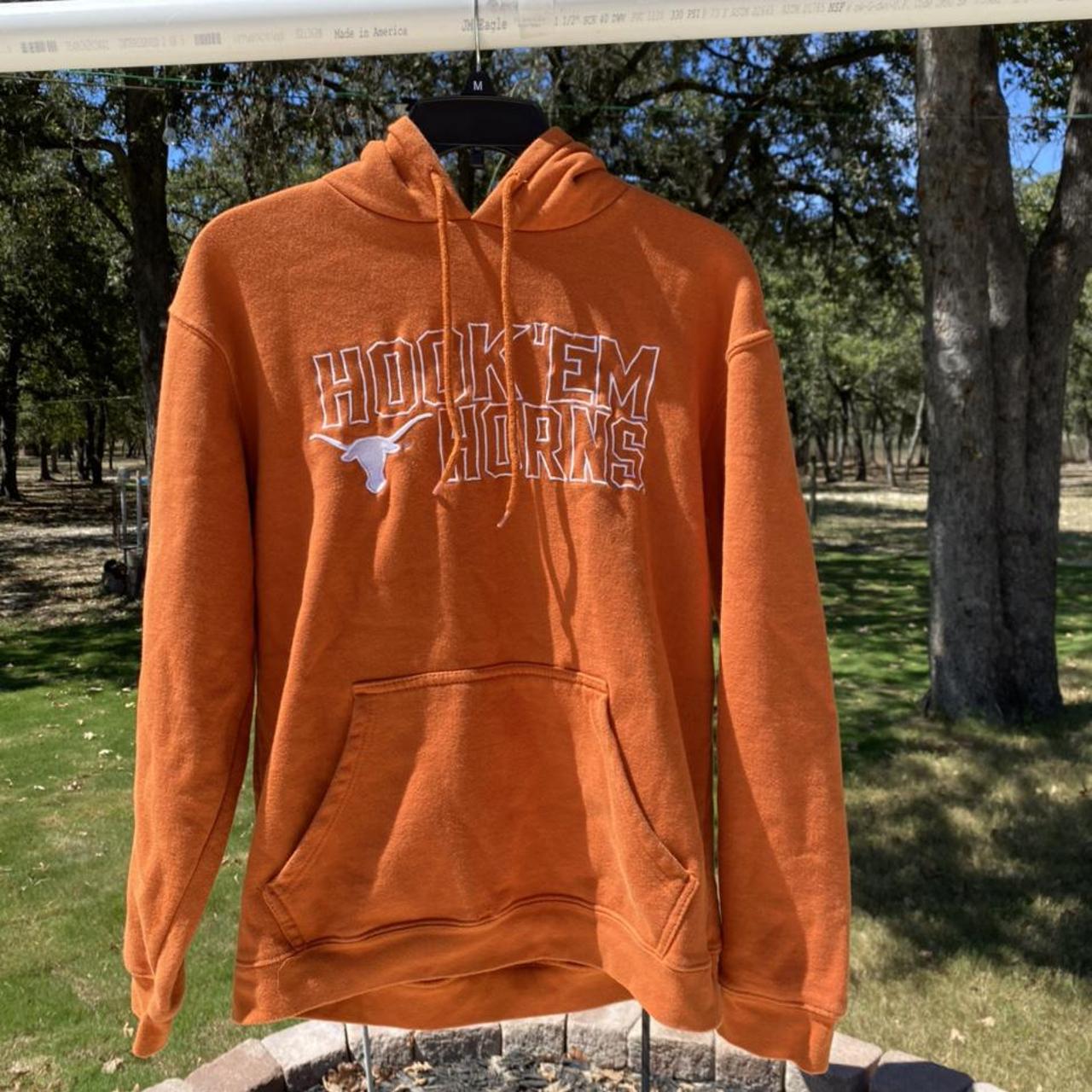 UT hook ‘em horns orange hoodie. Text is embroidered... - Depop