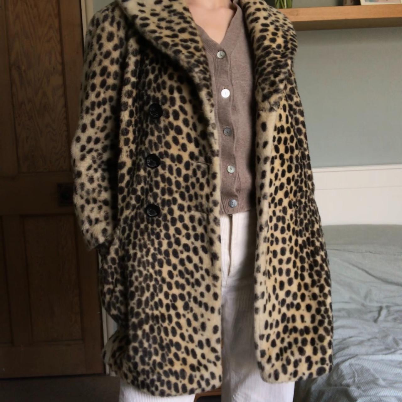 petite leopard print faux fur coat