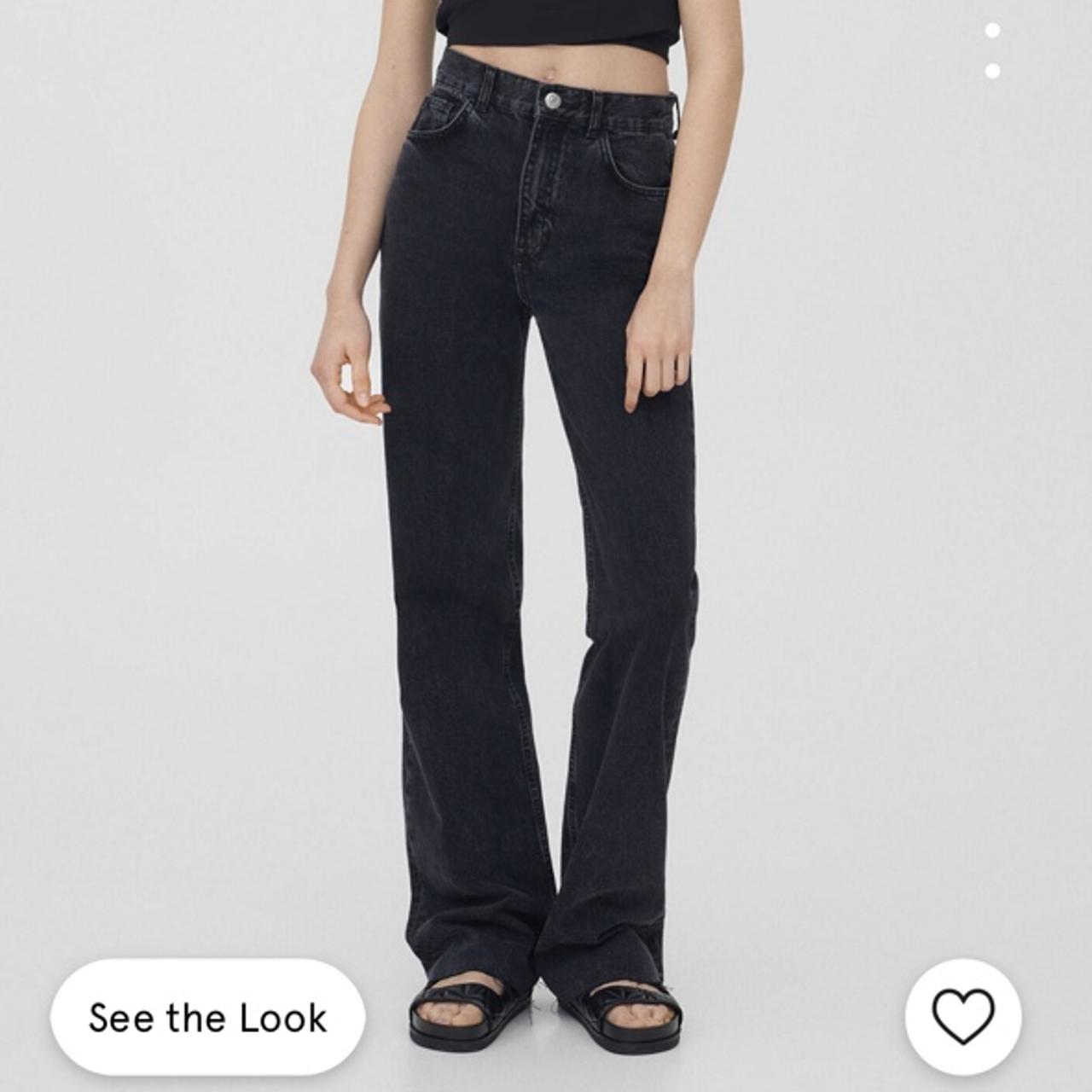 Pull&Bear mid rise wide leg jeans in black