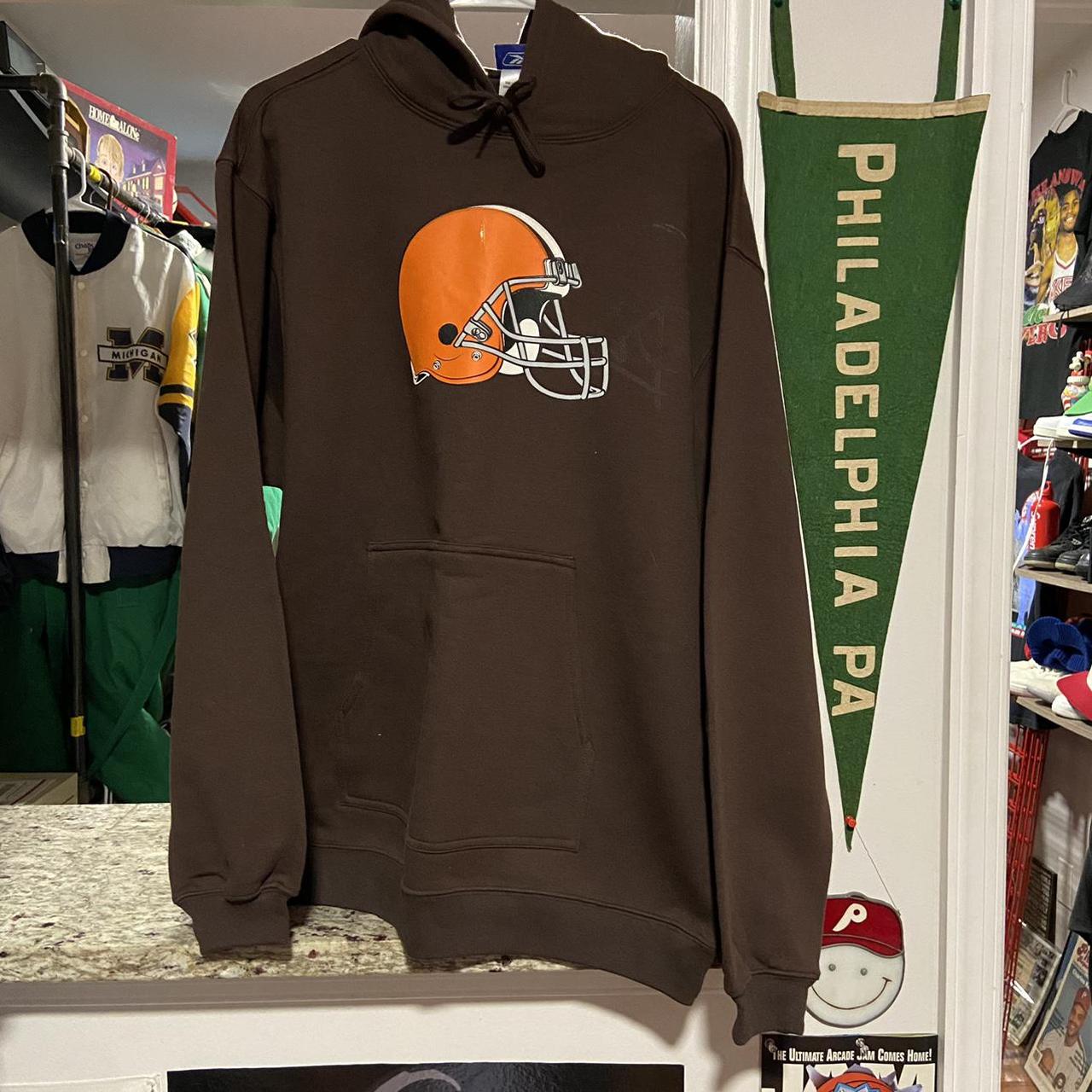 vintage Reebok cleveland browns hoodie Brown and Orange Helmut